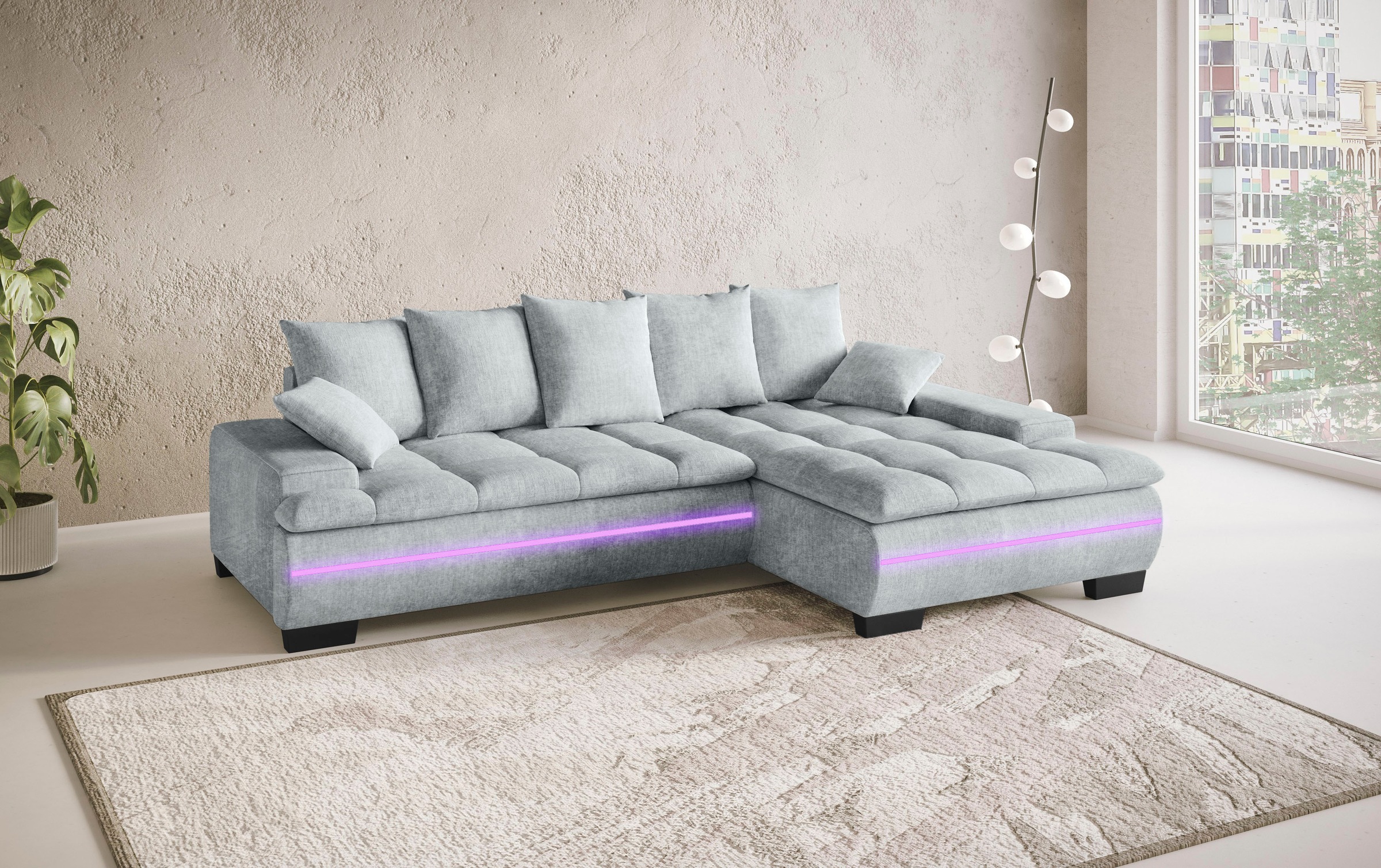 Mr. Couch Ecksofa »Haiti II, L-Form«, RGB-LED Beleuchtung, wahlweise mit Kaltschaum, Bett, Bettkasten
