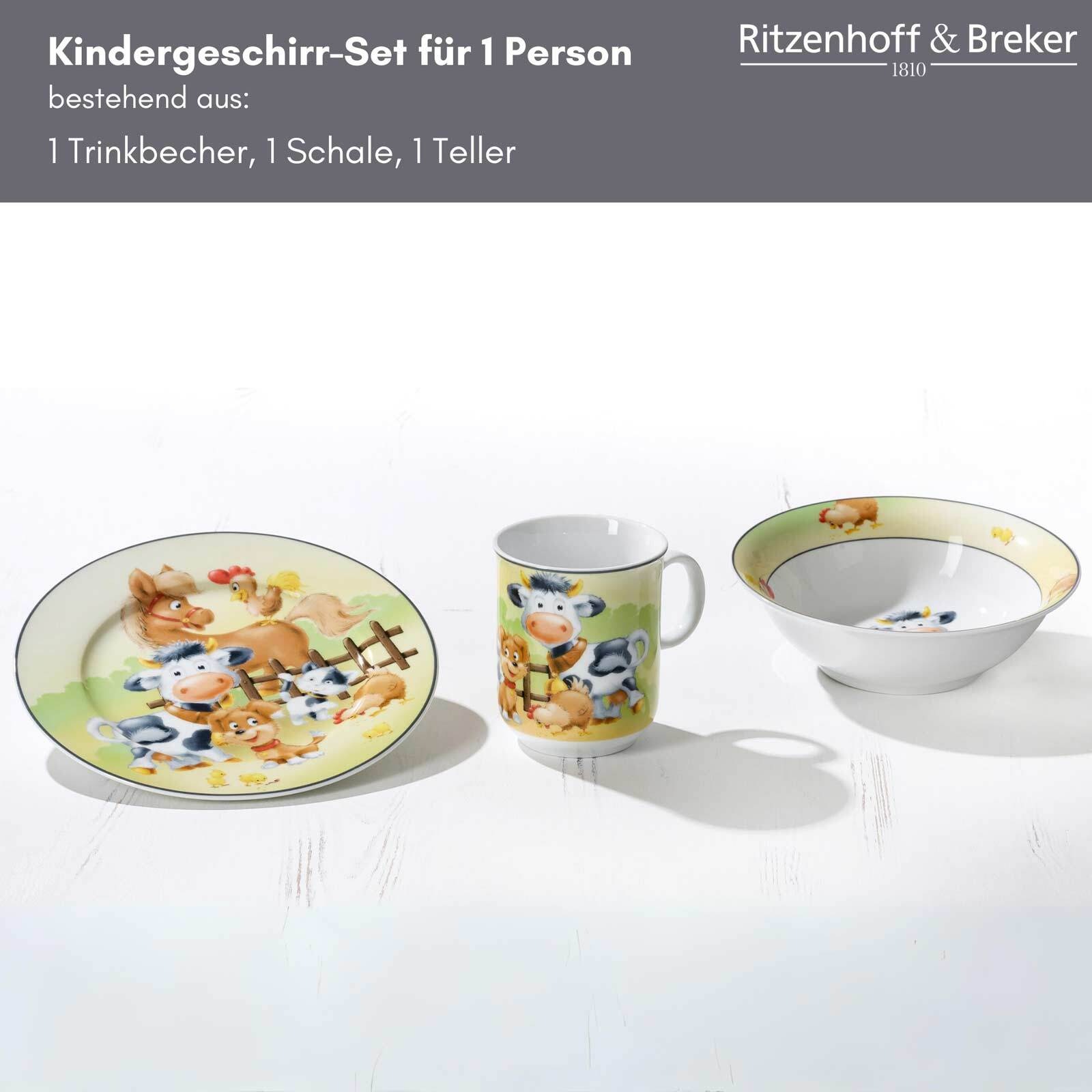 Ritzenhoff & Breker Kindergeschirr-Set »Kindergeschirr Hoftiere bunt« Spülmaschinengeeignet