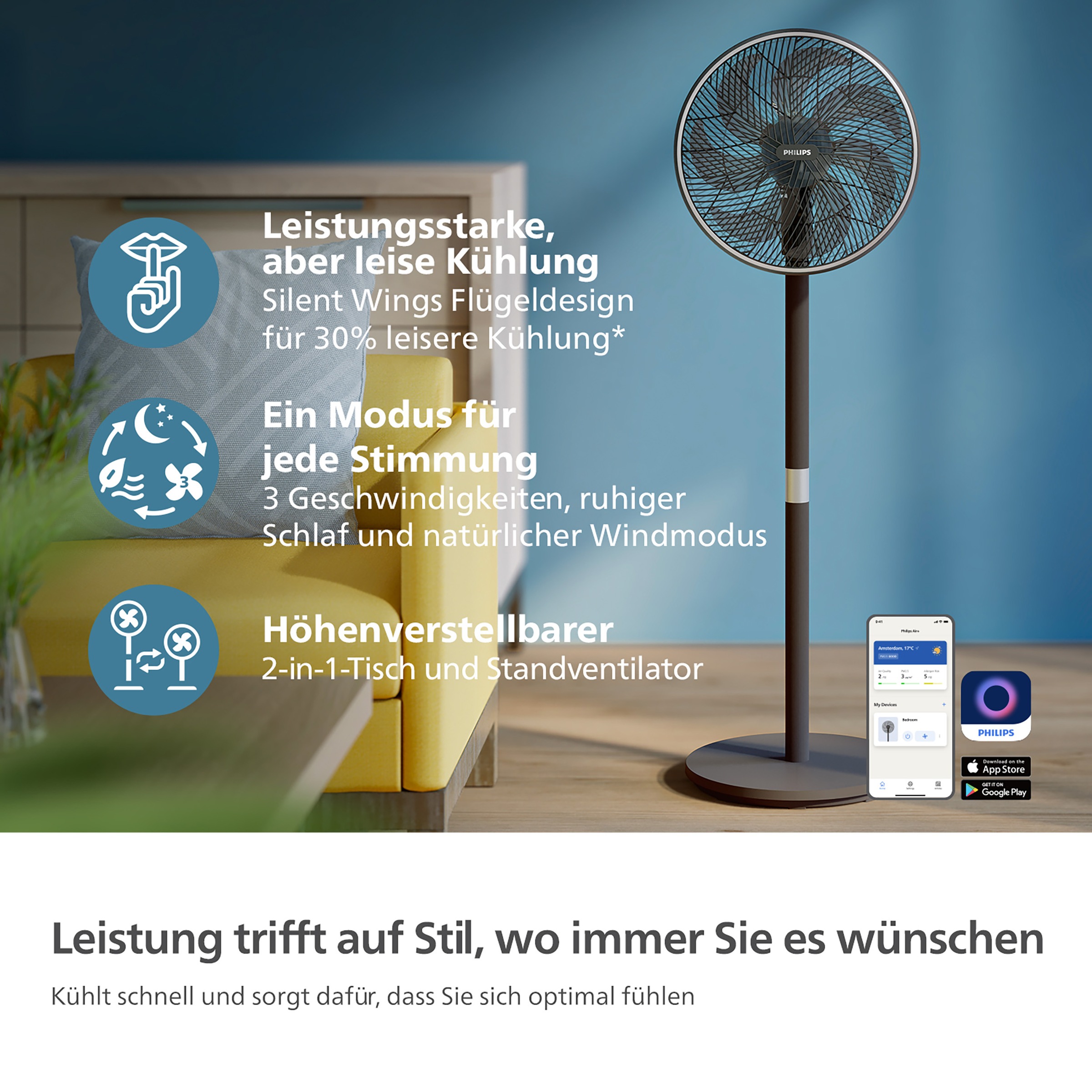 Philips Standventilator "CX3550/01 Serie 3000, mit extrem leiser SilentWing günstig online kaufen