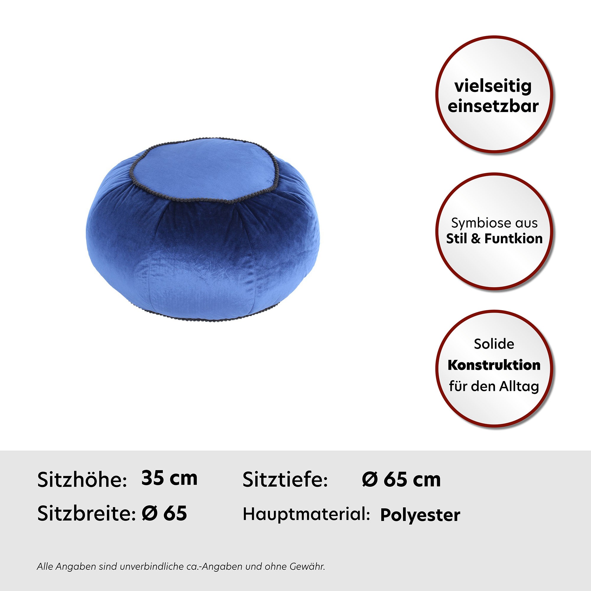 Thumbnail - Kayoom "Pouf Taj Mahal 325, trendige samtige Oberfläche" 1 Stk. tlg. samtweich, farbig, modern, orientalisches Design