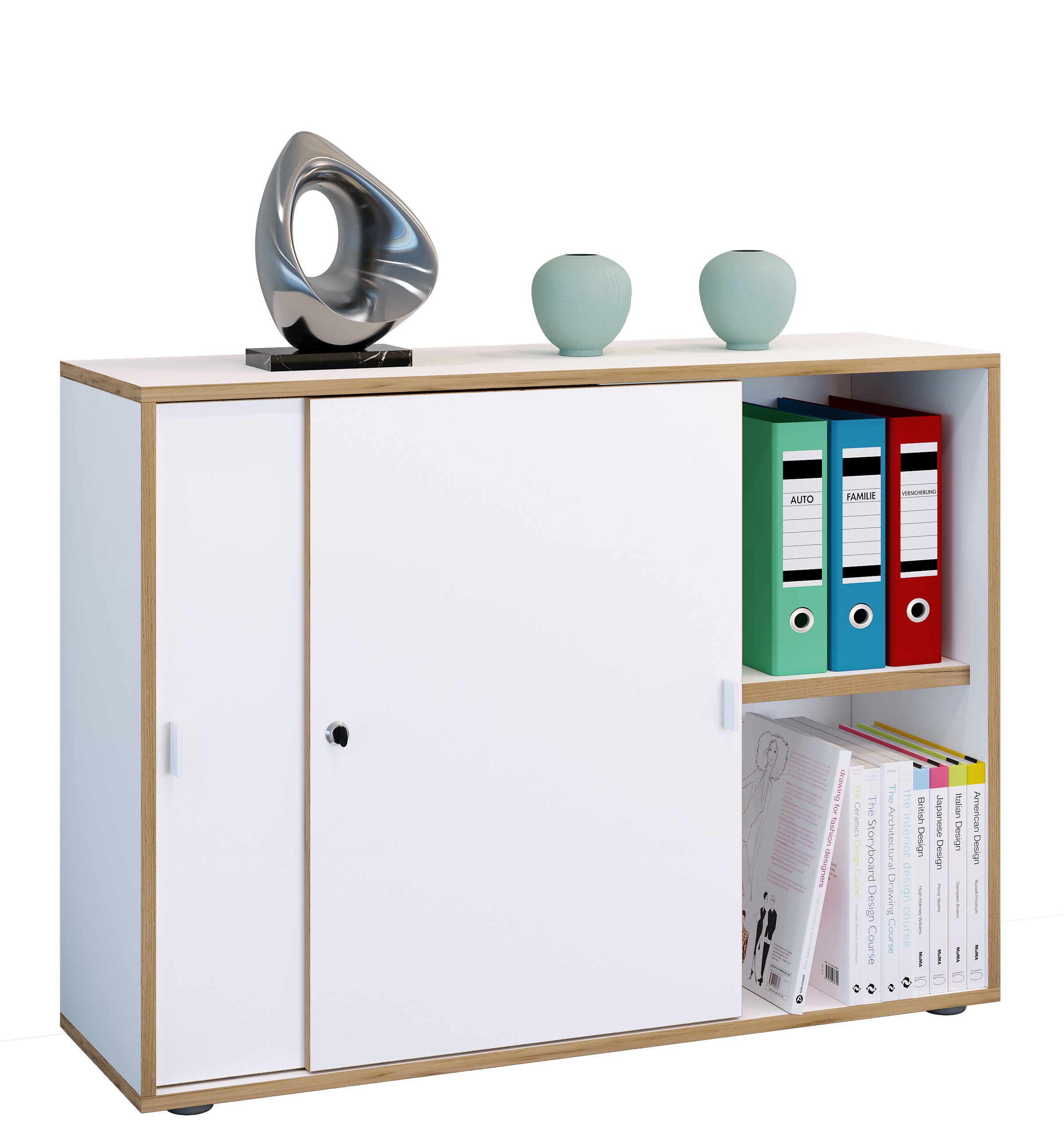 Aktenschrank VCM, B:100cm T:37cmweiß, Obermaterial: 100% Holz Wood., Büro, Schränke, "Büroschrank Aktenschrank Schiebetüren Salia 2fach"