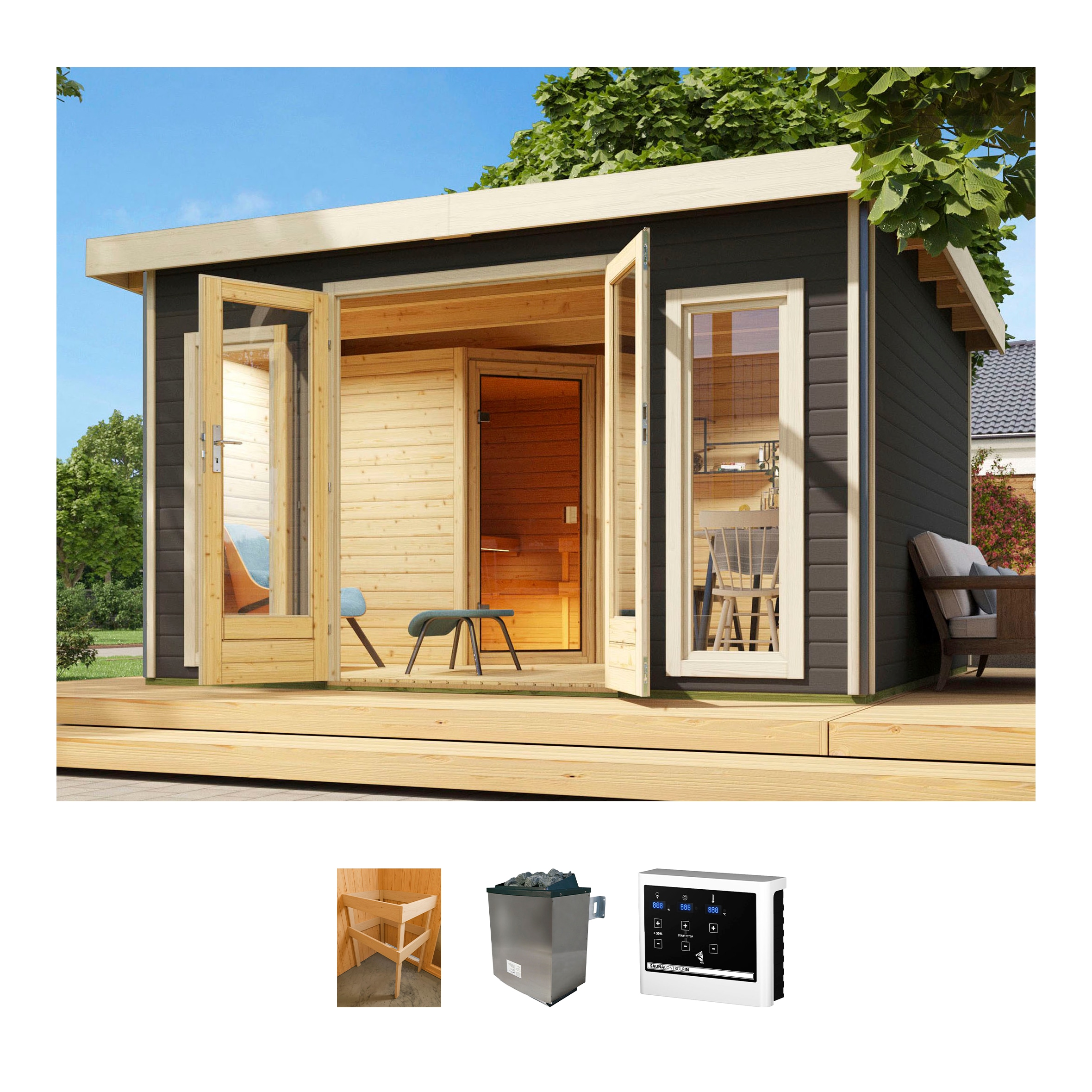 KONIFERA Saunahaus "Maiko 3 SET B" Ofen 9 KW externe Strg easy