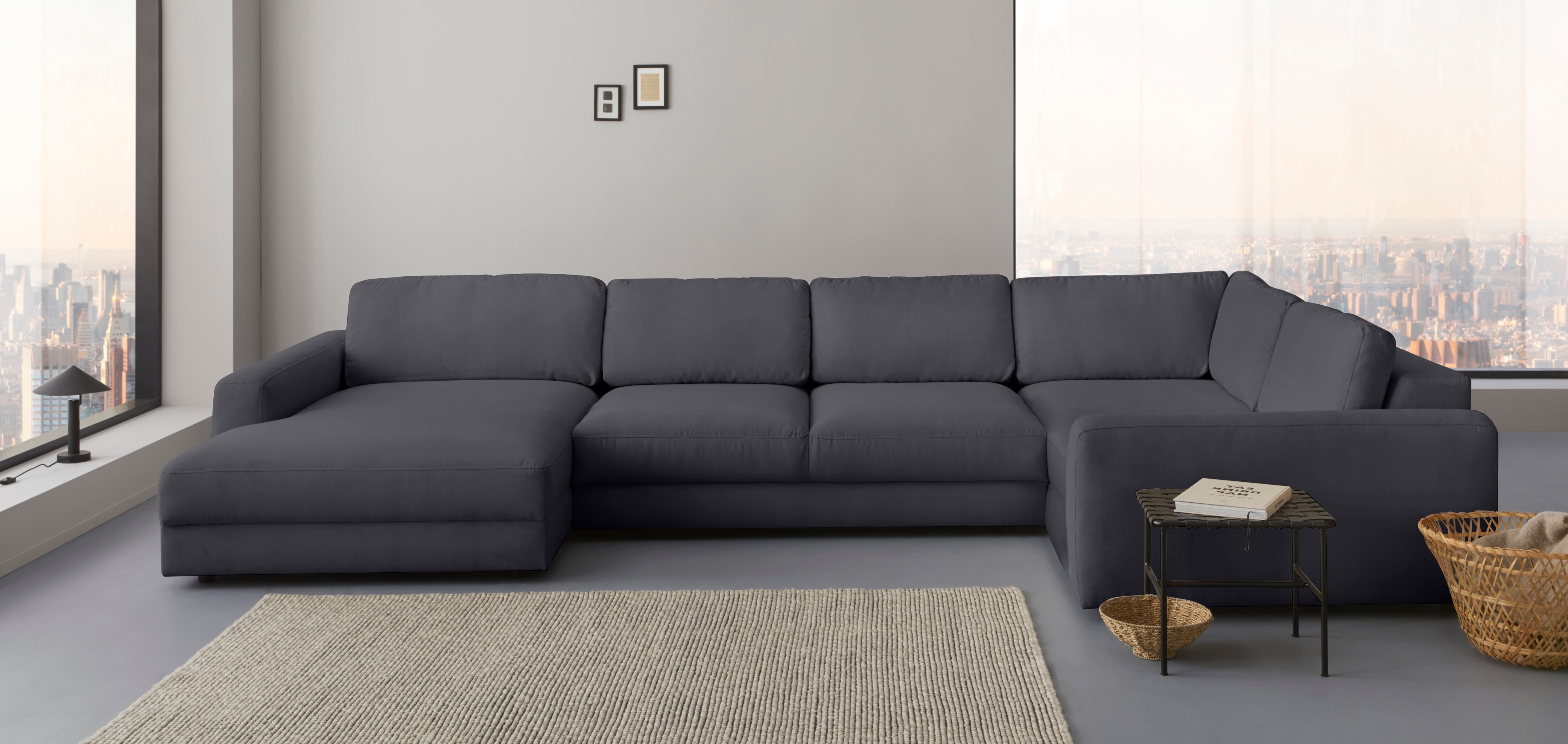 Home affaire Wohnlandschaft "Bloomfield, Mega Polsterprogramm, Breite 405cm, viel Platz, U-Form" mit extra tiefer Sitzfläche, wahlweise mit Sitztiefenverstellung