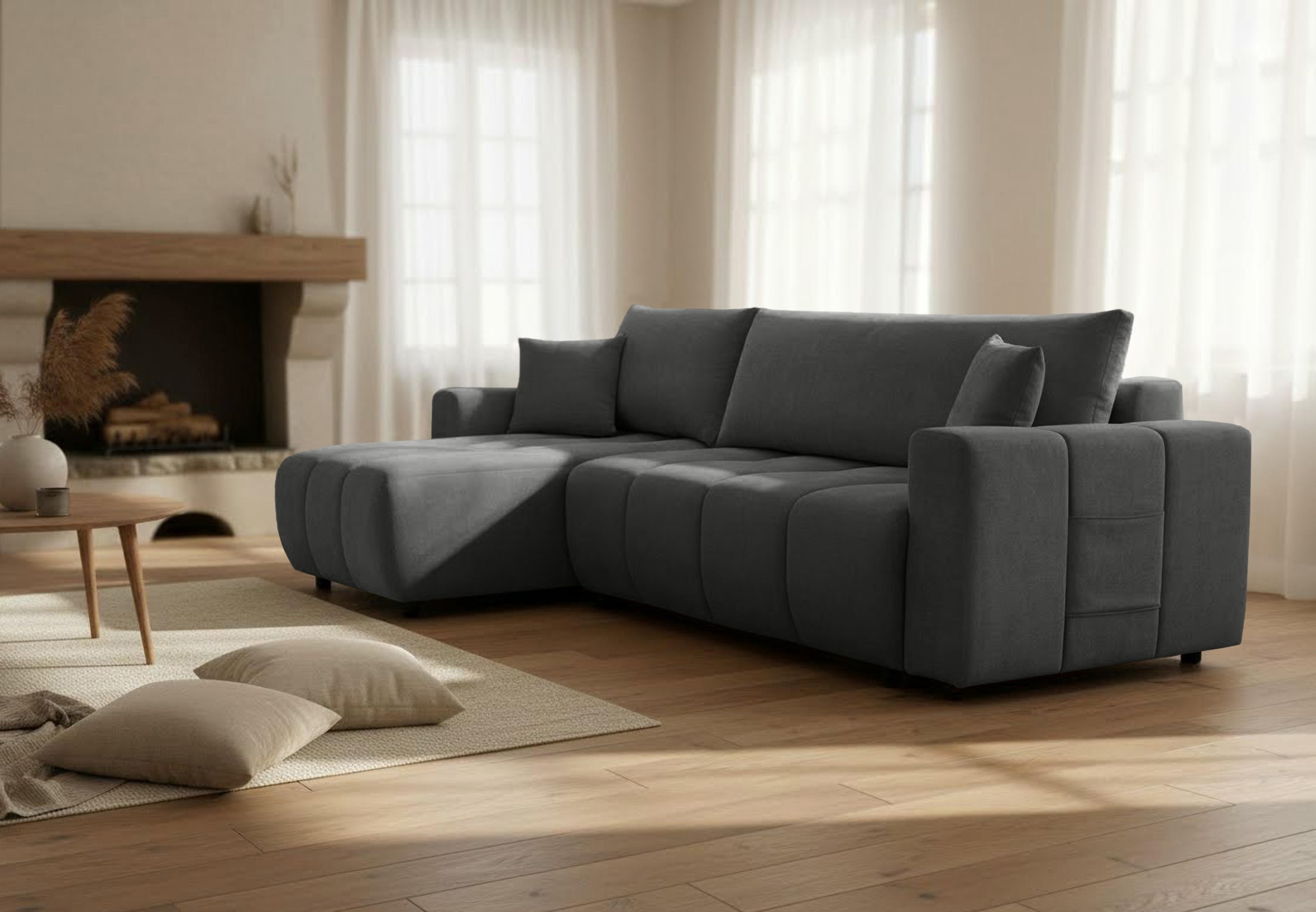 OTTO home Ecksofa »YLVAA L-Form, 241 cm - Schlafsofa« Schlaffunktion (132/200), Boxspring, Bettkasten, Feinstruktur-Bezug