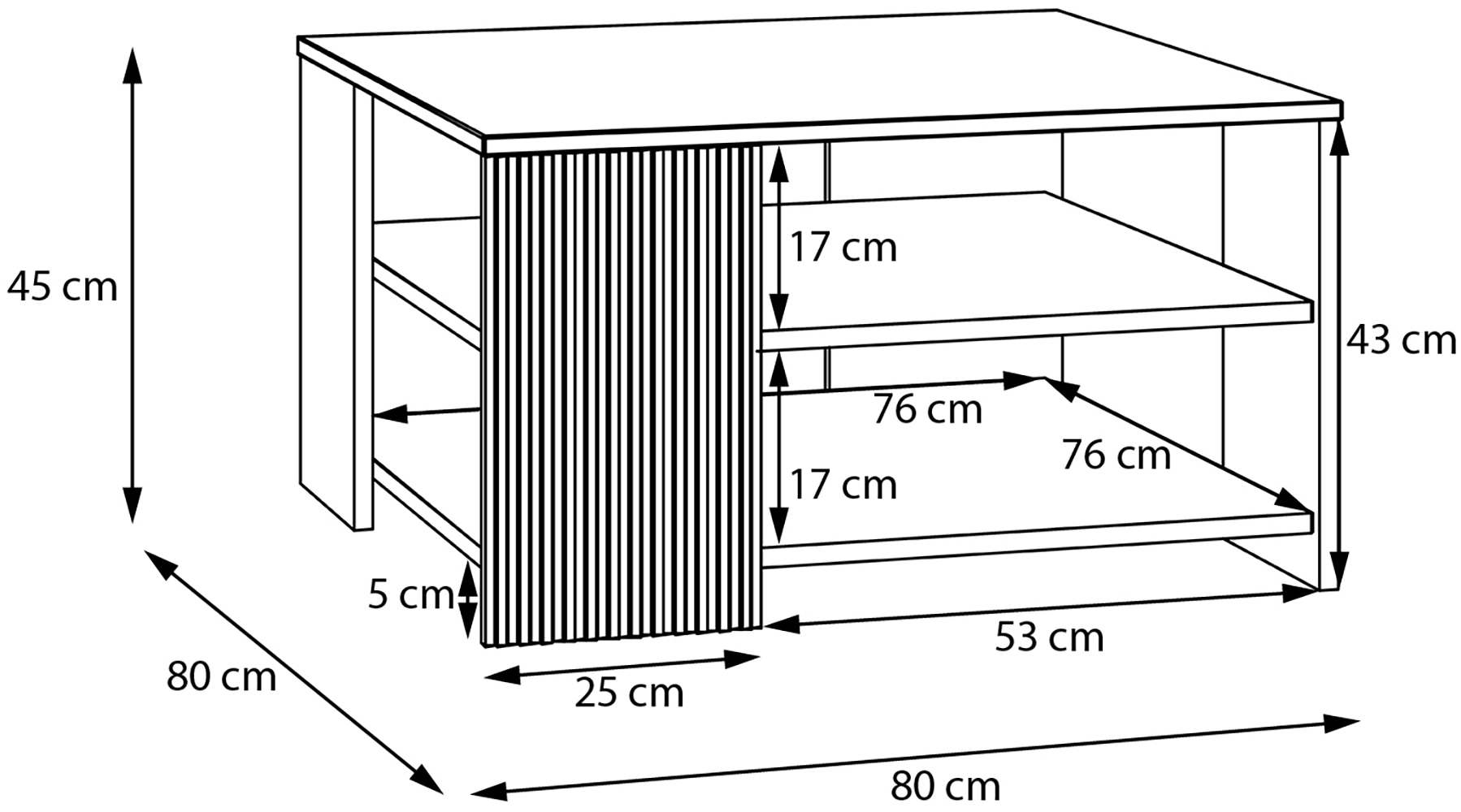 FORTE Couchtisch »Oak Square«, Couchtisch, Ablageböden, Lamellenoptik