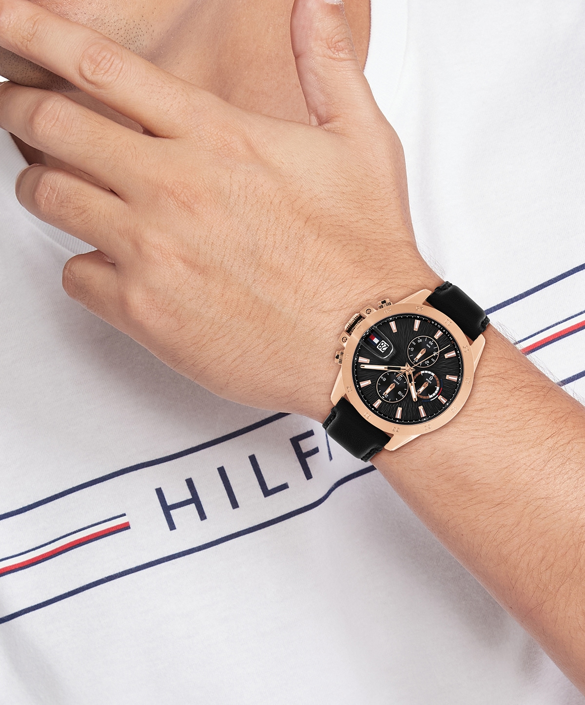 Tommy Hilfiger Multifunktionsuhr »JAMESON« Quarzuhr, Armbanduhr, Herrenuhr, Lederarmband, analog