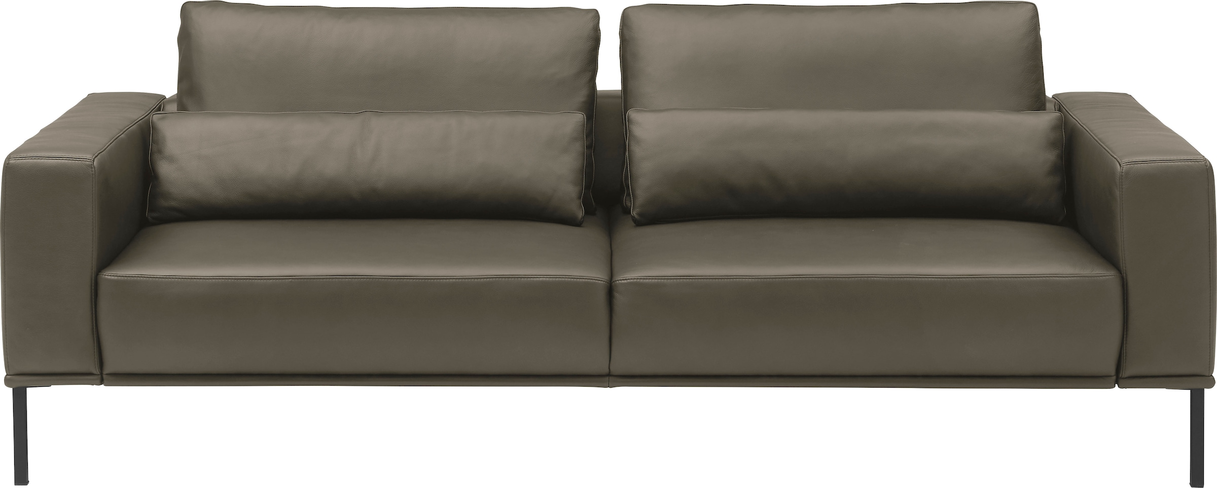 3-Sitzer MUSTERRING, B:242cm H:88cm T:107cmoliv, 100% Leder, Sofas, "JustBPM100", XL-Sofa, wahlweise mit Nierenkissen und mot. Sitzauszug, Fuß schwarz