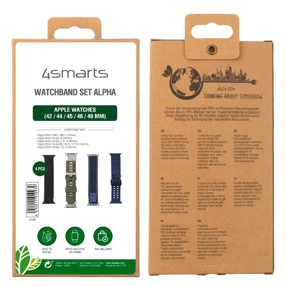 4smarts Wechselarmband »Watchband Set Alpha für Apple Watches 42 - 49 mm«, Inklusive praktischer Tasche