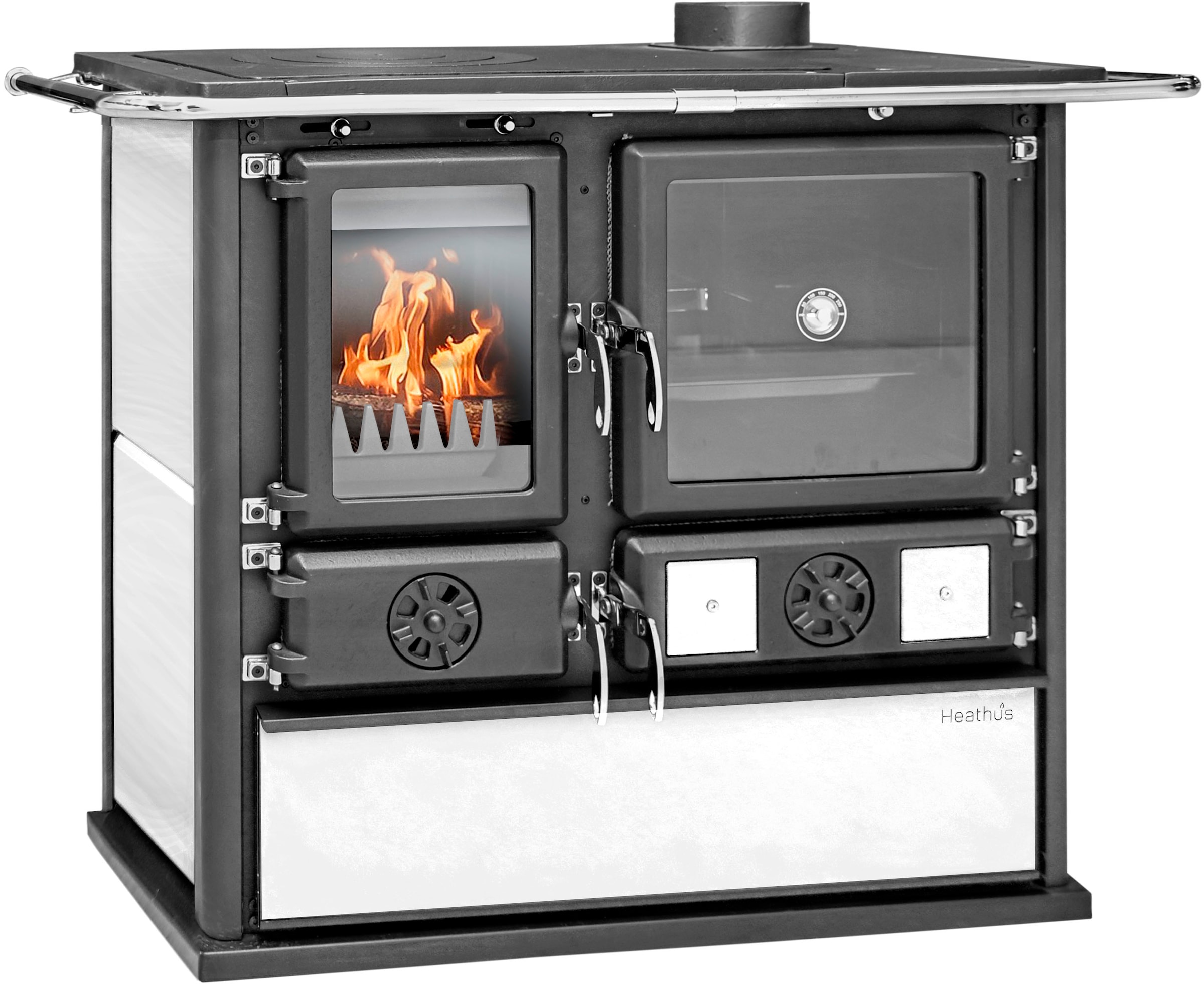 Festbrennstoffherd "Heathus Küchenofen »Cook Premium« Perl White", schwarz, Kaminöfen, Ofenherd zum Heizen, Kochen & Backen