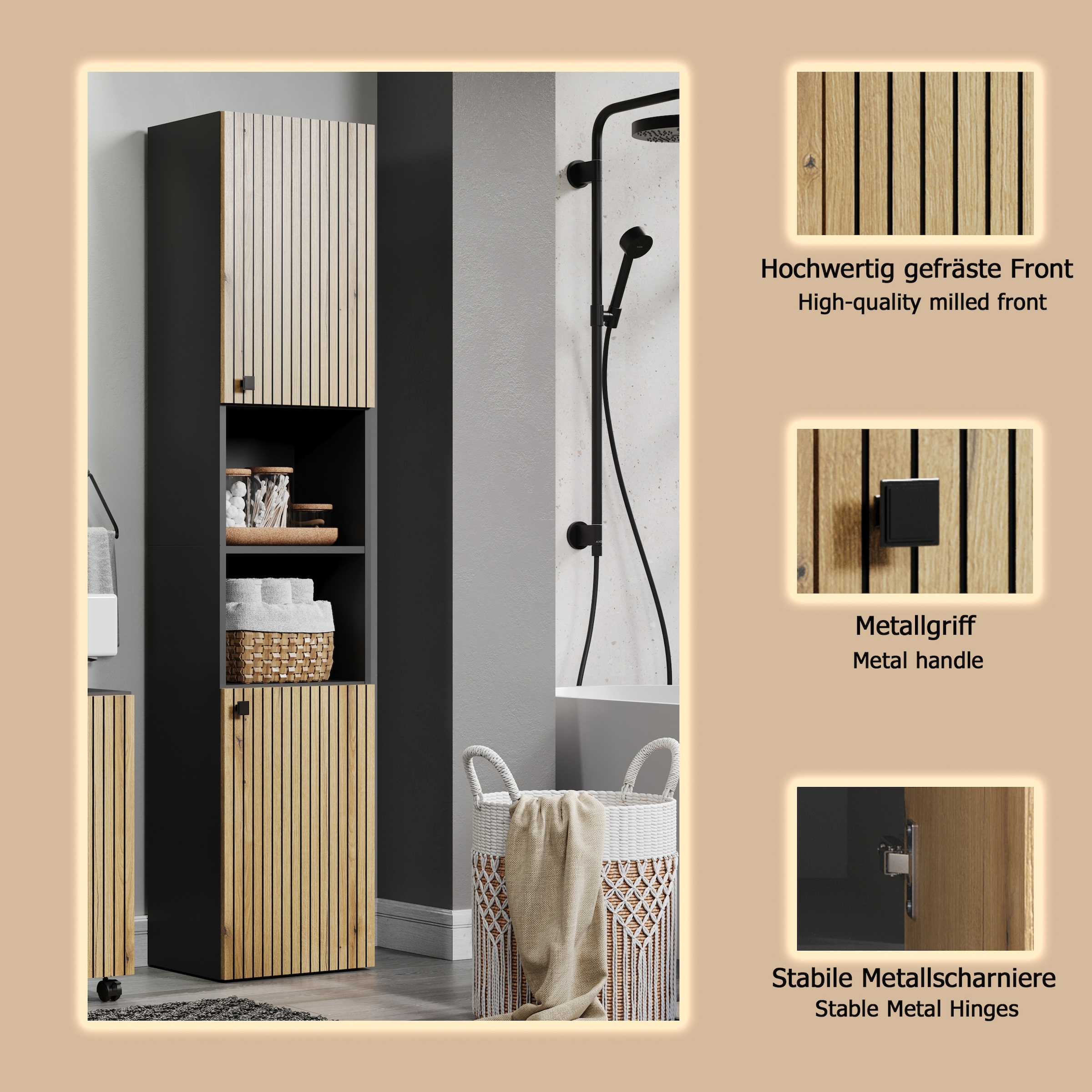 welltime Hochschrank »Amrum« Badezimmerschrank mit und ohne Schublade - (B/T/H) 40-70/31/186 cm