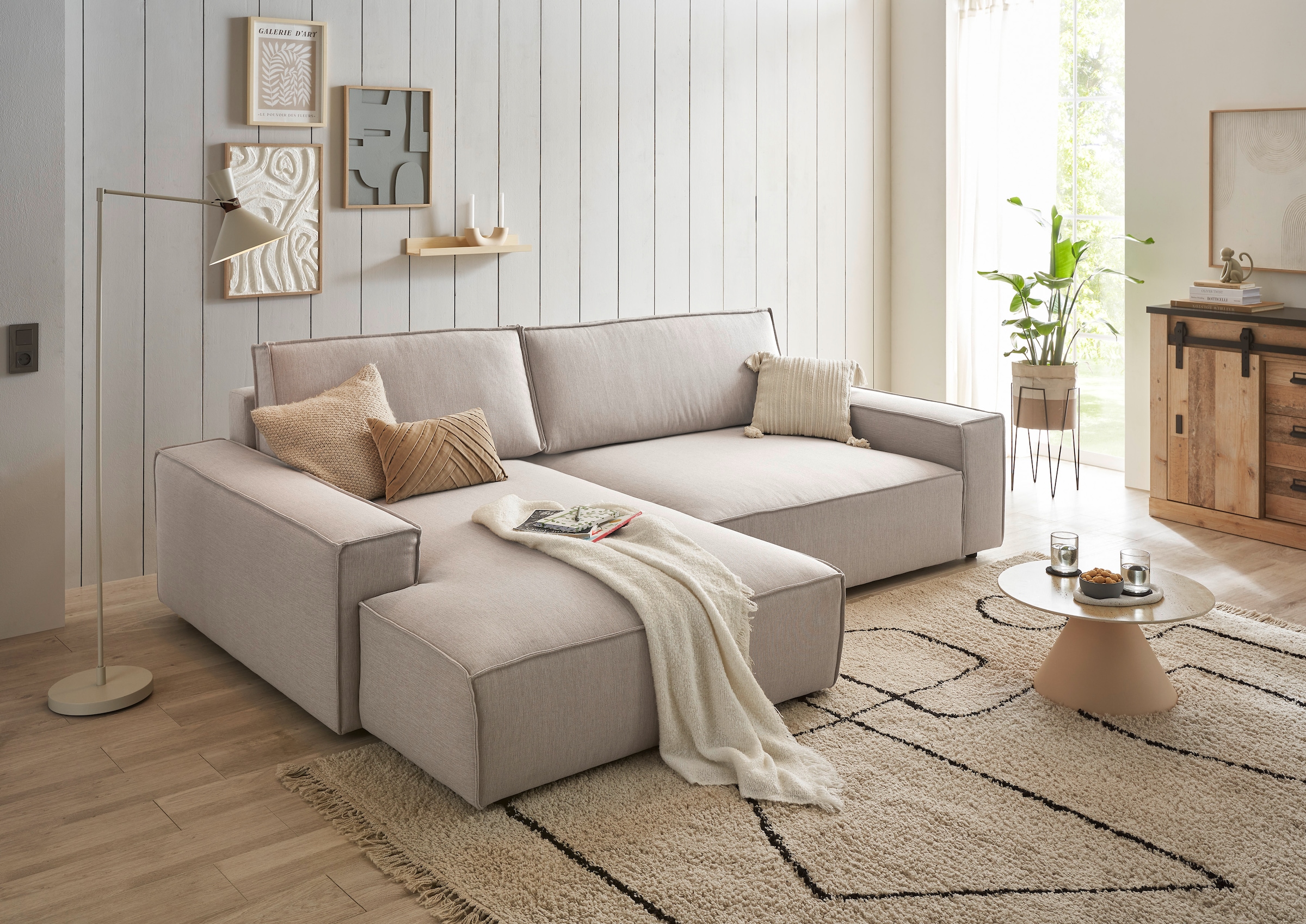 Home affaire Ecksofa »NEU: SHERWOODL XXL 284, Big-Sofa L-Form, tiefe Sitzfläche 95 cm, Cord,«, Leinenoptik, Recamiere rechts/links, auch als Schlafsofa stellbar