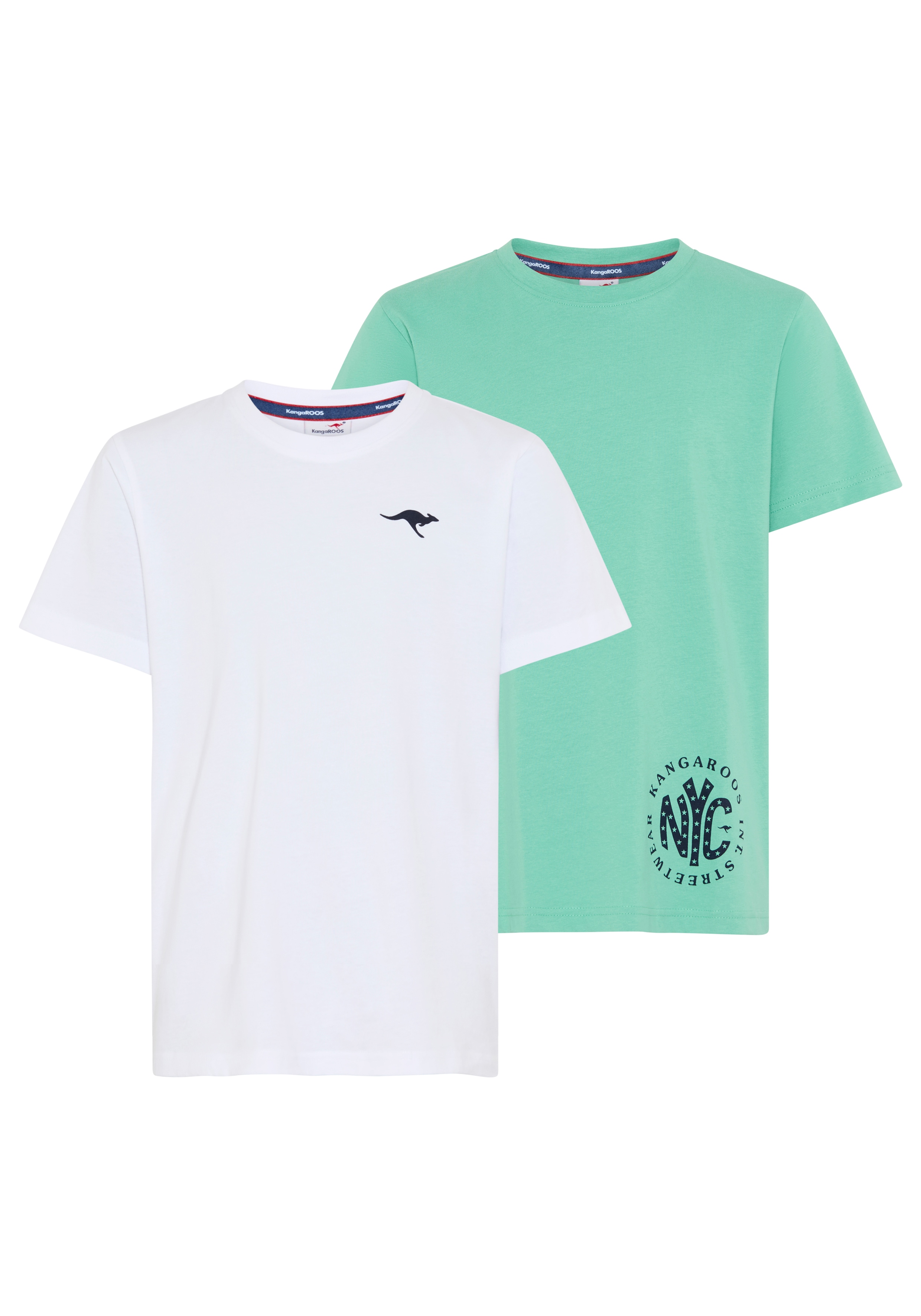 KangaROOS T-Shirt "Kangaroos 2er Pack T-Shirts" Packung, 2, 2 tlg. Basic Passform, mit Rundhalsausschnitt, bedruckt, aus Baumwolle