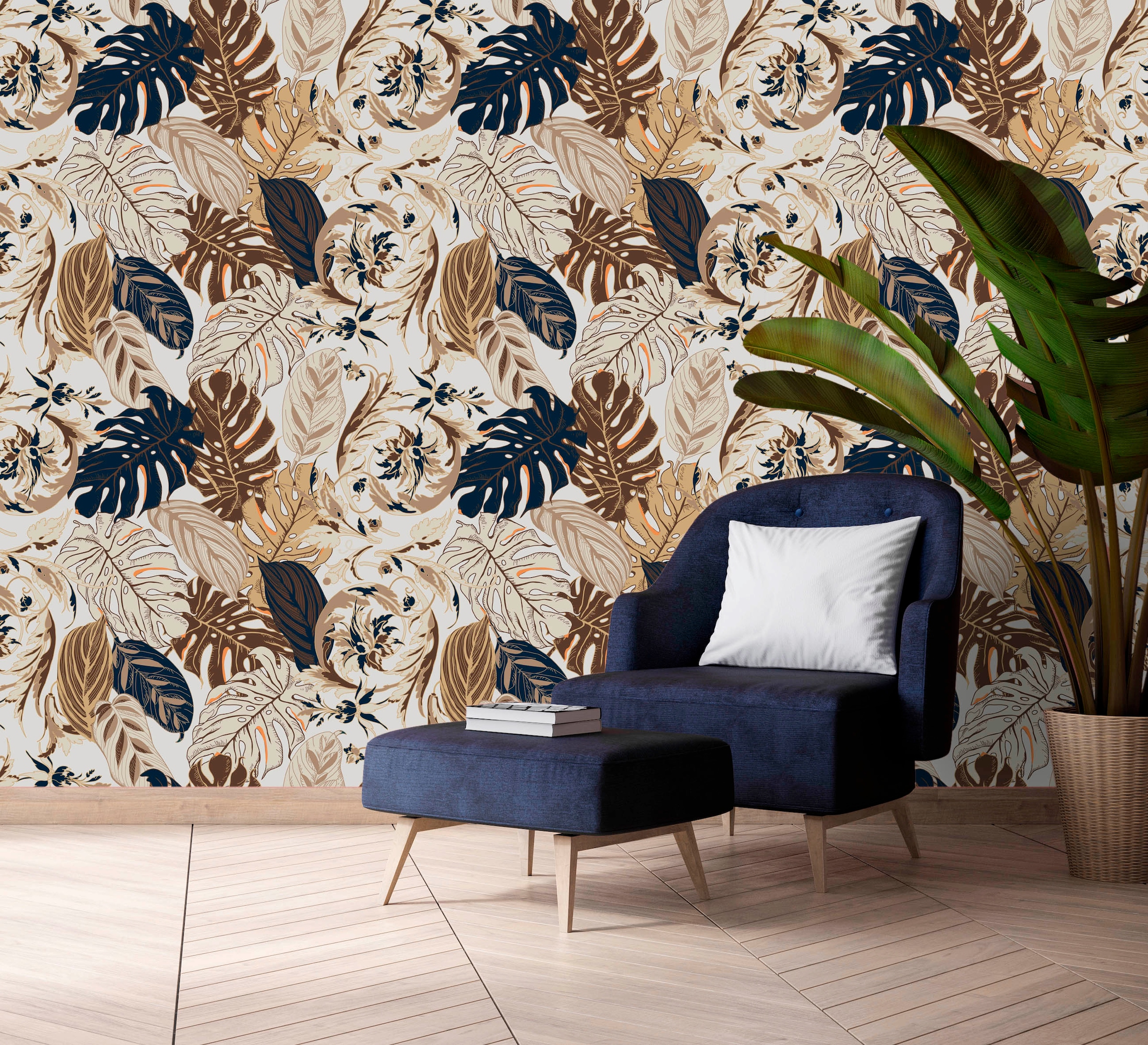 queence Vinyltapete »Leonie«, bedruckt-Motiv-botanisch-floral-gemustert-natürlich, 90x250cm, selbstklebend, kinderleichte Anbringung, Sticker