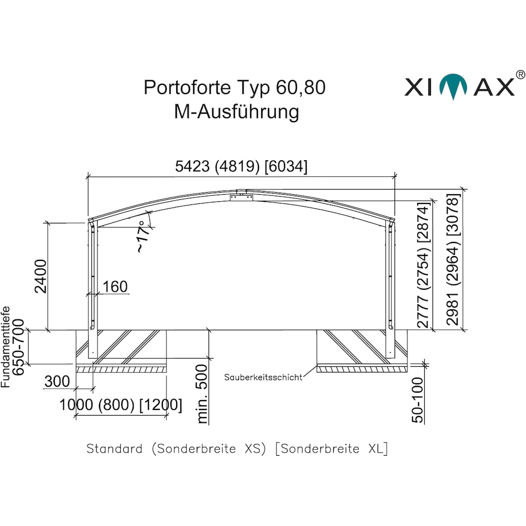 Ximax Doppelcarport »Portoforte Typ 60 M-mattbraun«, Aluminium, 526 cm, braun