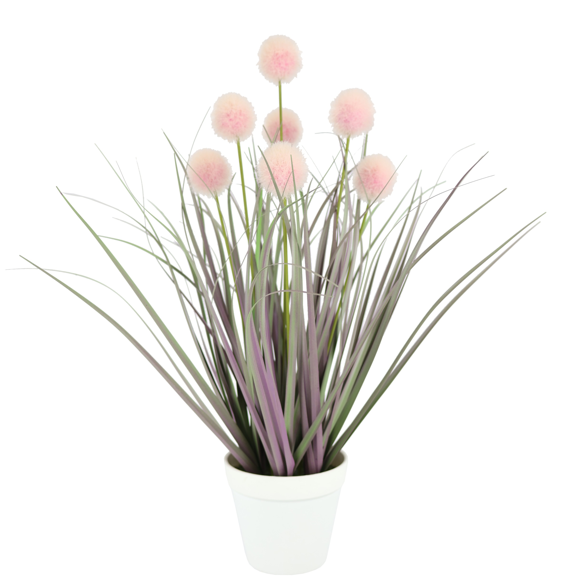 I.GE.A. Kunstpflanze "Kunstgras Knopfgras Deko Pflanze im Topf 44 cm" Ziergras mit rosa Blütenbällen, pflegeleicht, künstliche Zimmerpflanze