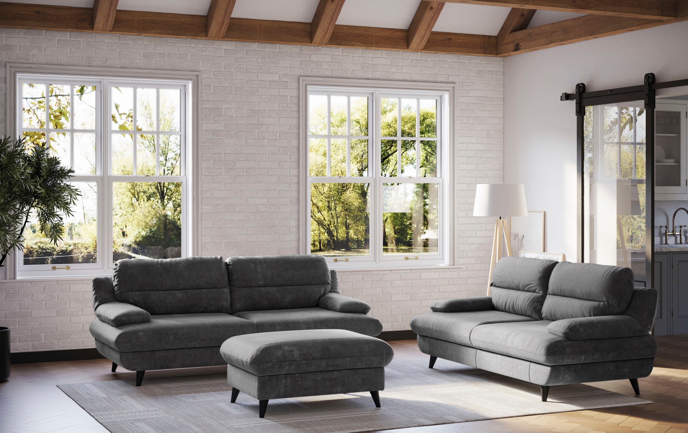 2,5-Sitzer COTTA, B:198cm H:90cm T:95cmgraphite, 92% POLYESTER (PES) / 8% POLYAMID (PA), Sofas, "Pike, B: 198 cm", mit Metallfüße