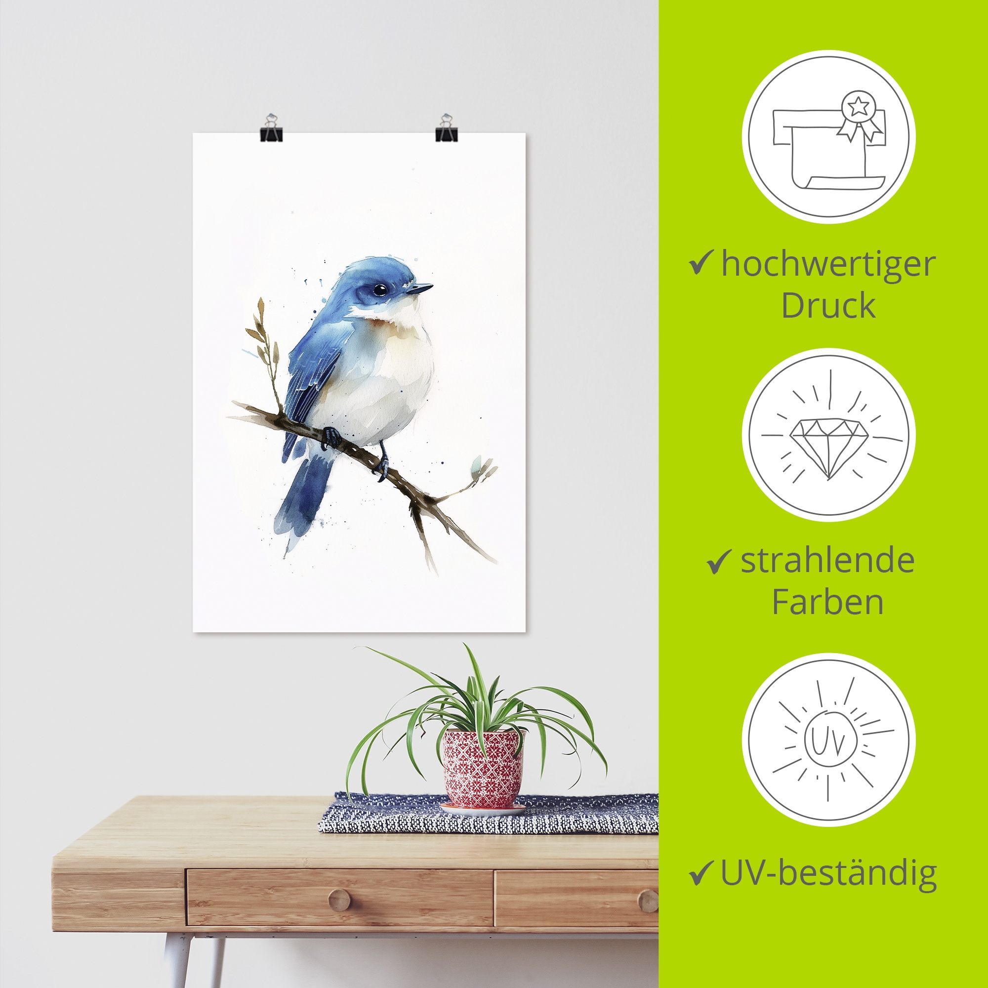 Artland Wandbild »Aquarell Berghüttensänger« Vogelbilder 1 Stk. tlg. als Alubild, Leinwandbild, Poster, Wandaufkleber in verschied. Größen