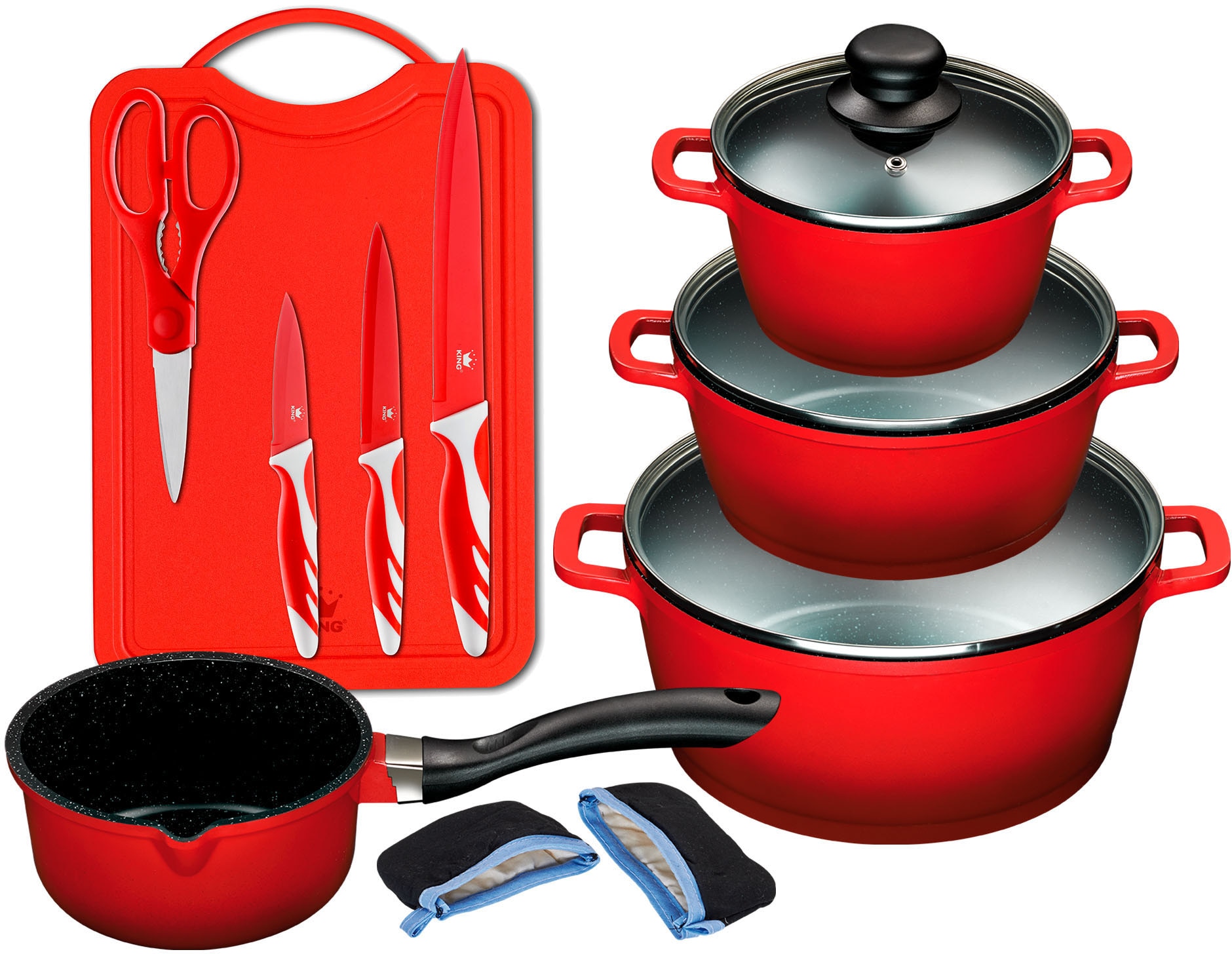 KING Topf-Set "ALUGUSS", rot, Töpfe, Keramikantihaftbeschichtung, Induktion