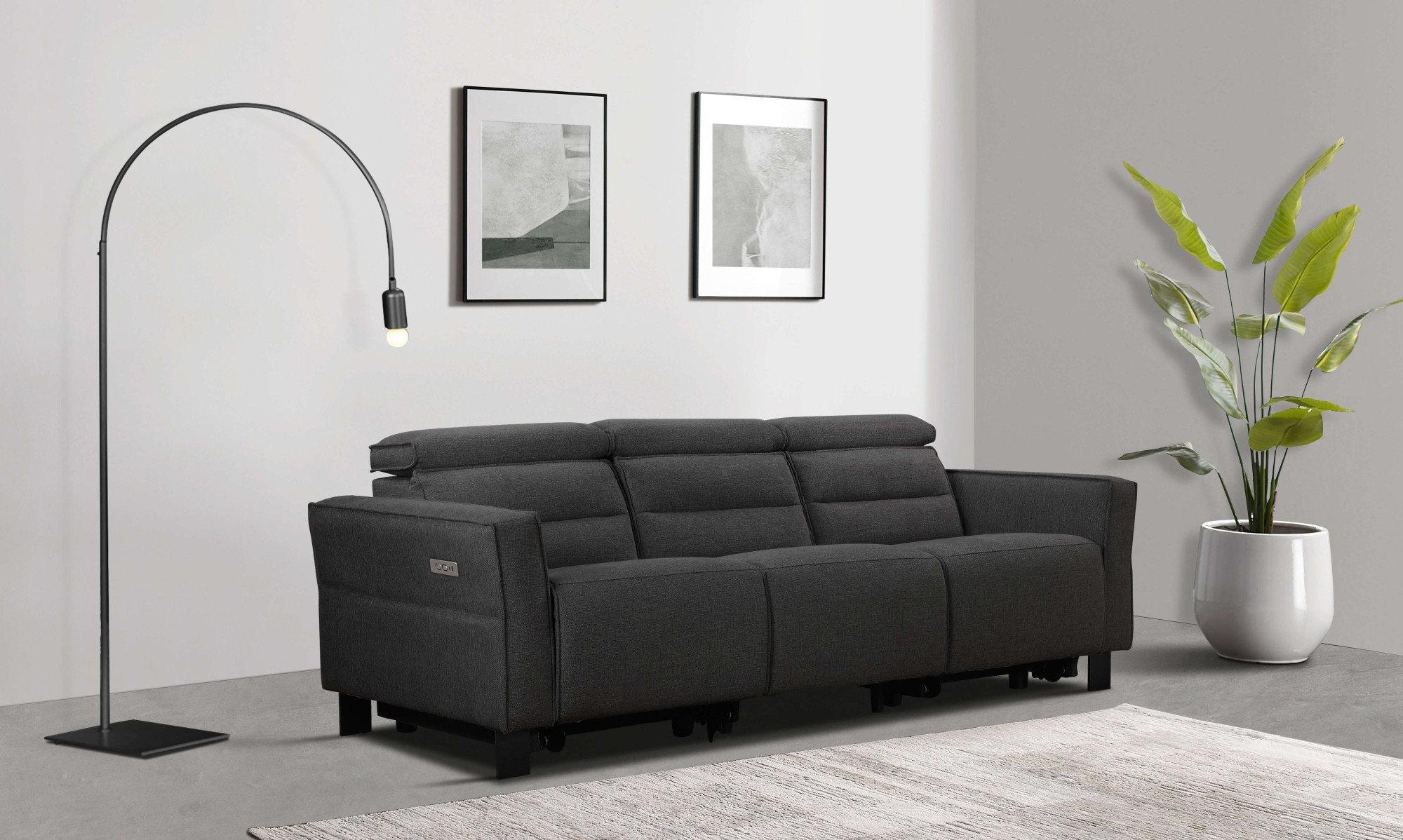 Places of Style 3-Sitzer »Carpari, 224cm, manuelle od. elektrische Relaxfunktion in 2 Sitzen«, mit USB-A/C, Kopfteilverstellung, Echtleder, Kunstleder, Webstoff