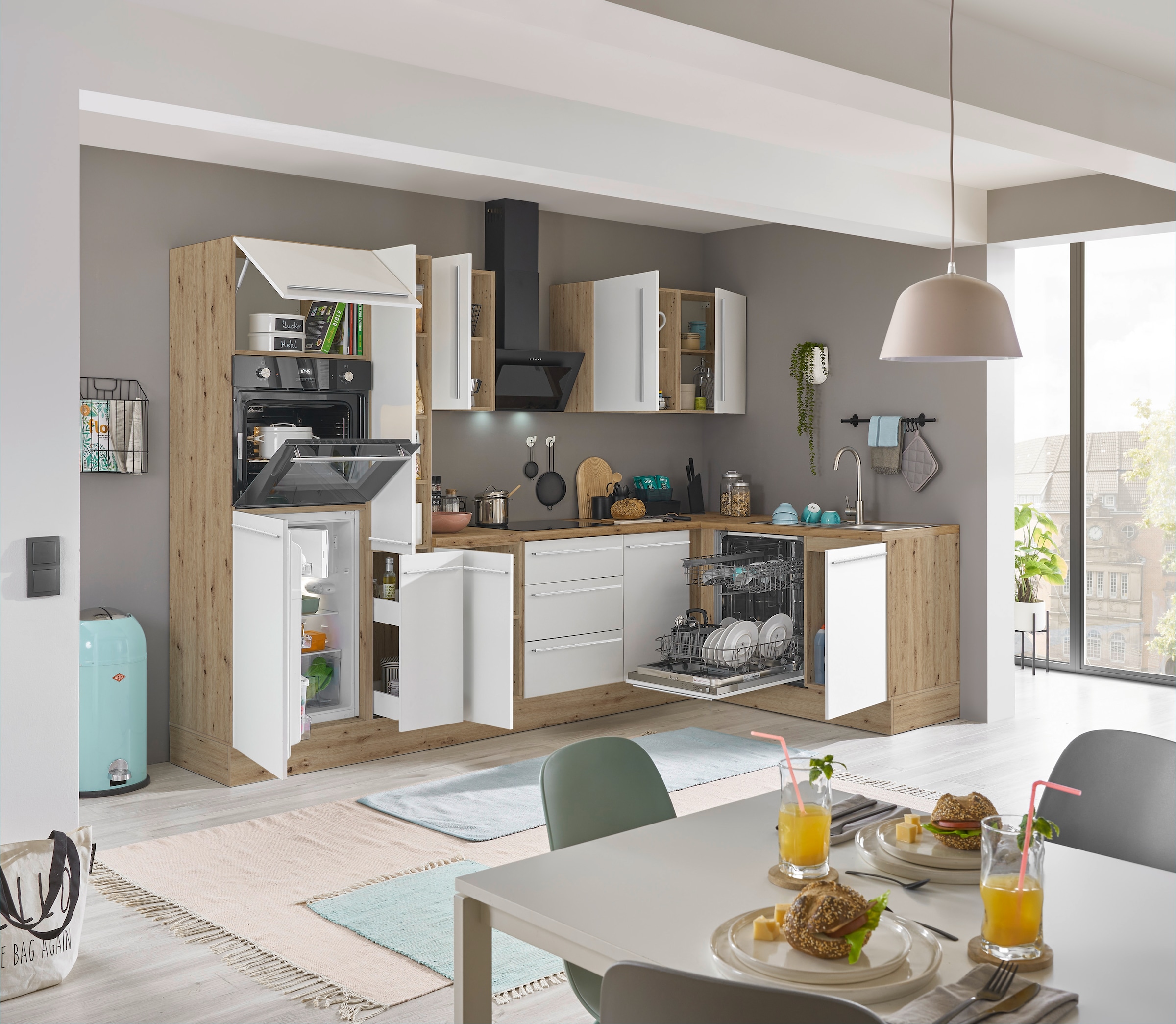 KOCHSTATION Winkelküche »Florida, Stellbreite 310x175 cm«, wahlweise mit E-Geräten, mit Softclose für Türen und Schubkästen