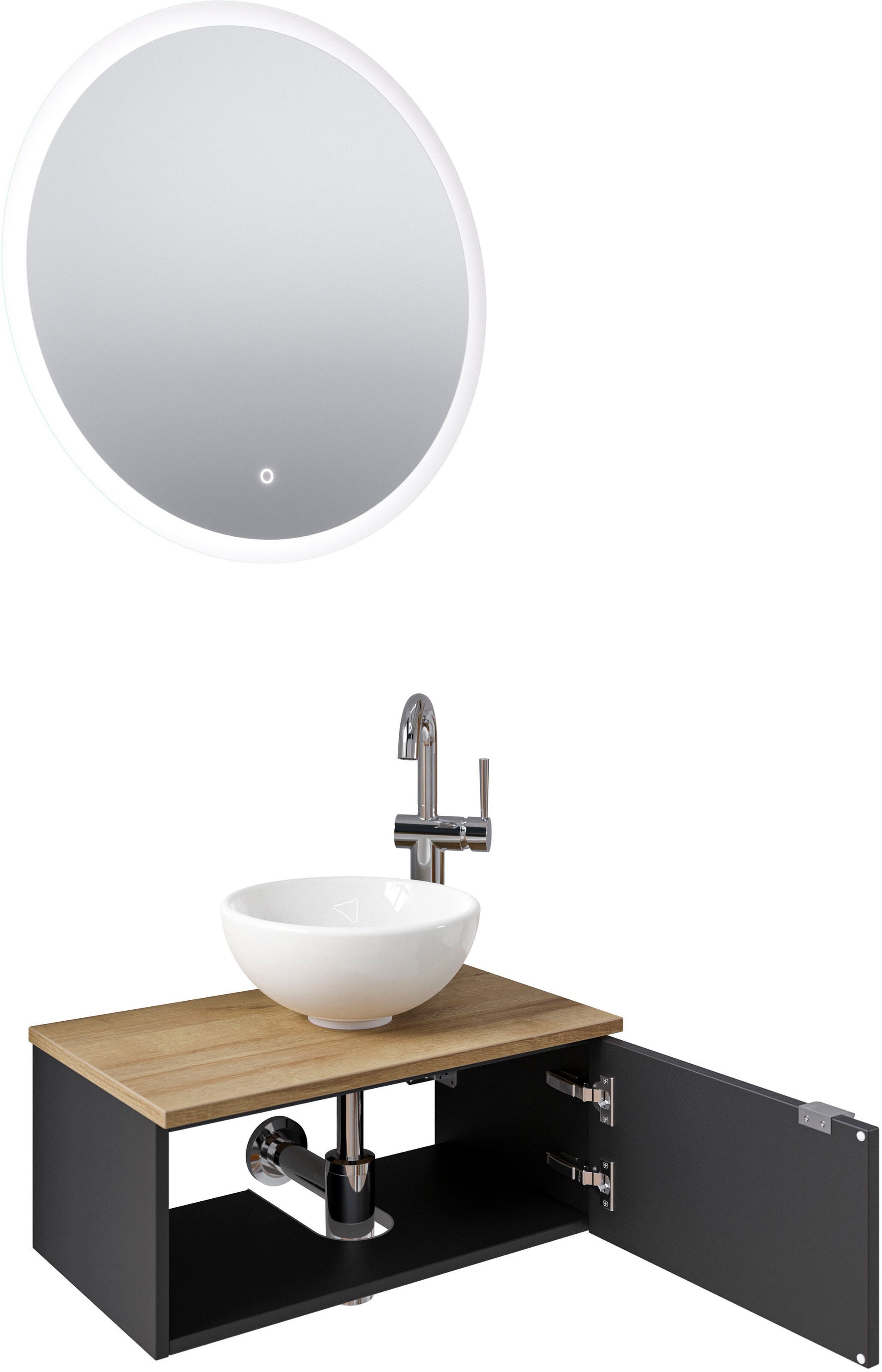 Saphir Badmöbel-Set »Serie 6915«, (4 St.), Gäste-Bad, 70 cm breit, mit LED-Spiegel, offenem Fach und 1 Tür