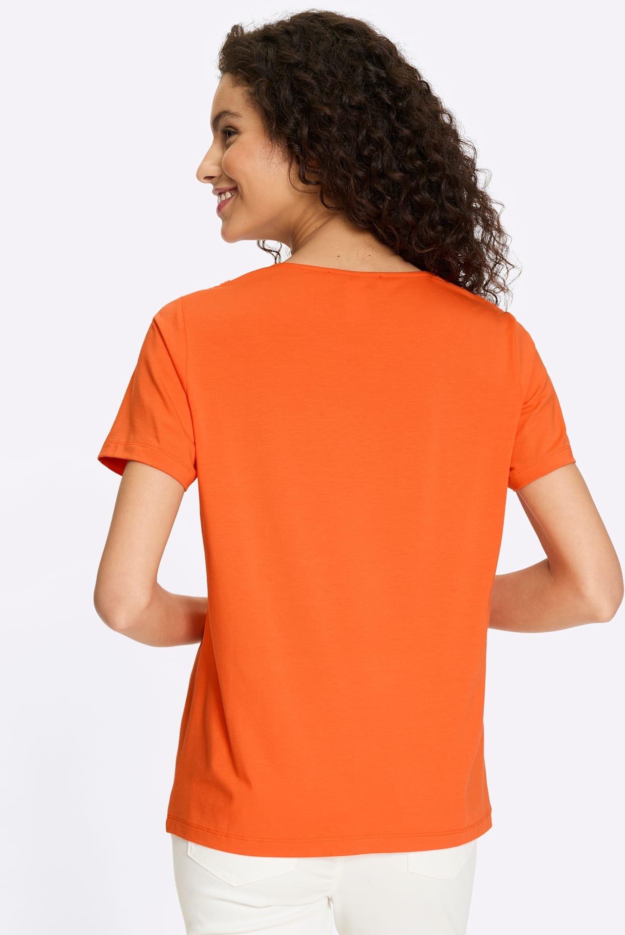 Kurzarmshirt HEINE "Shirt", Damen, Gr. 50, orange, 95% Baumwolle, 5% Elasthan, unifarben, Rundhals, Shirts 2