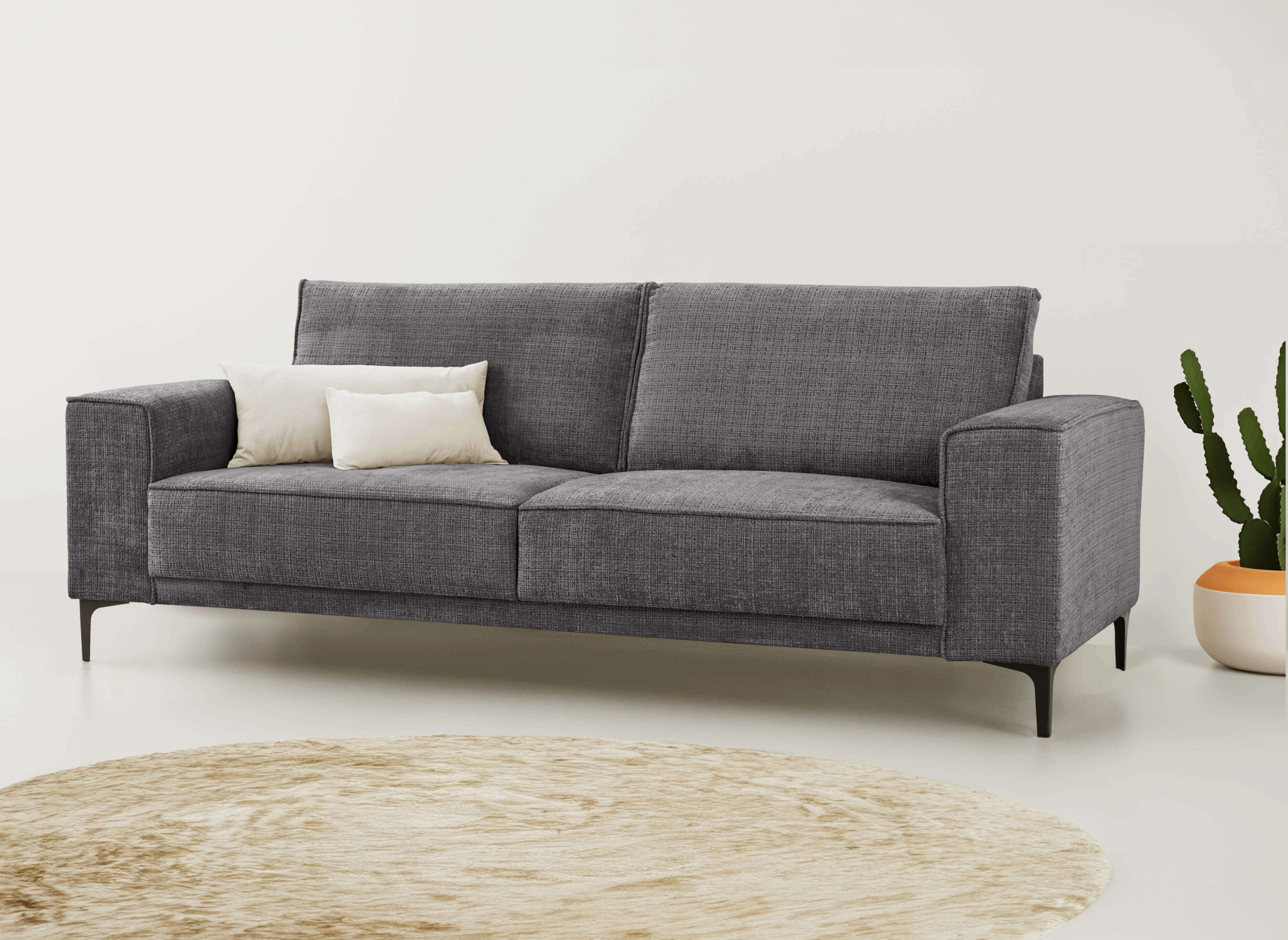 OTTO home 3-Sitzer "OLAND Chenille, Sofa, B: 224 cm, Skandi-Design" Struktur, Flachgewebe, Luxus-Microfaser, Boucle
