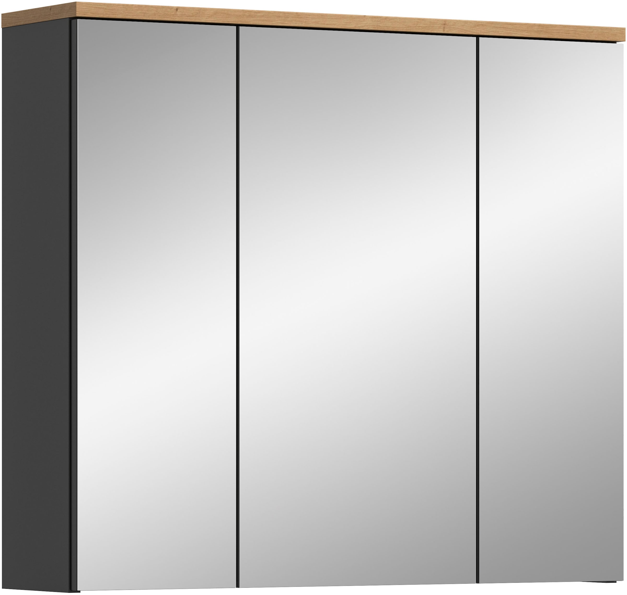 INOSIGN Spiegelschrank »REHAT, Breite 80 cm, 3 Spiegeltüren, 6 Einlegeböden«, Türanschlag der mittleren Tür wechselbar, Grifflose Spiegelfront
