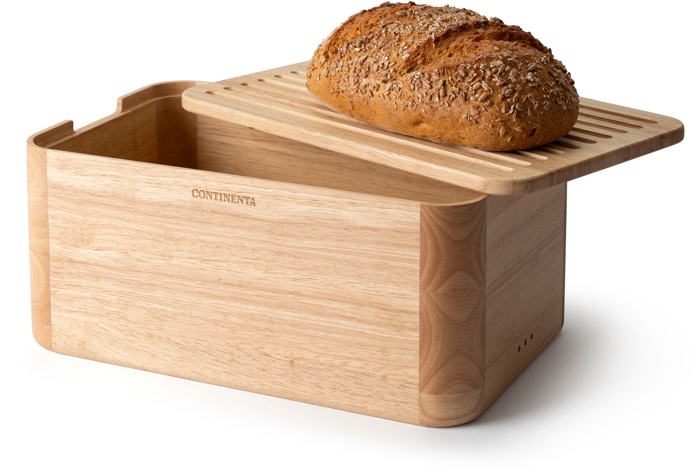Continenta Brotkasten "mit Deckel, Gummibaum" 36x23x16 cm, integriertes Brotschneidebrett