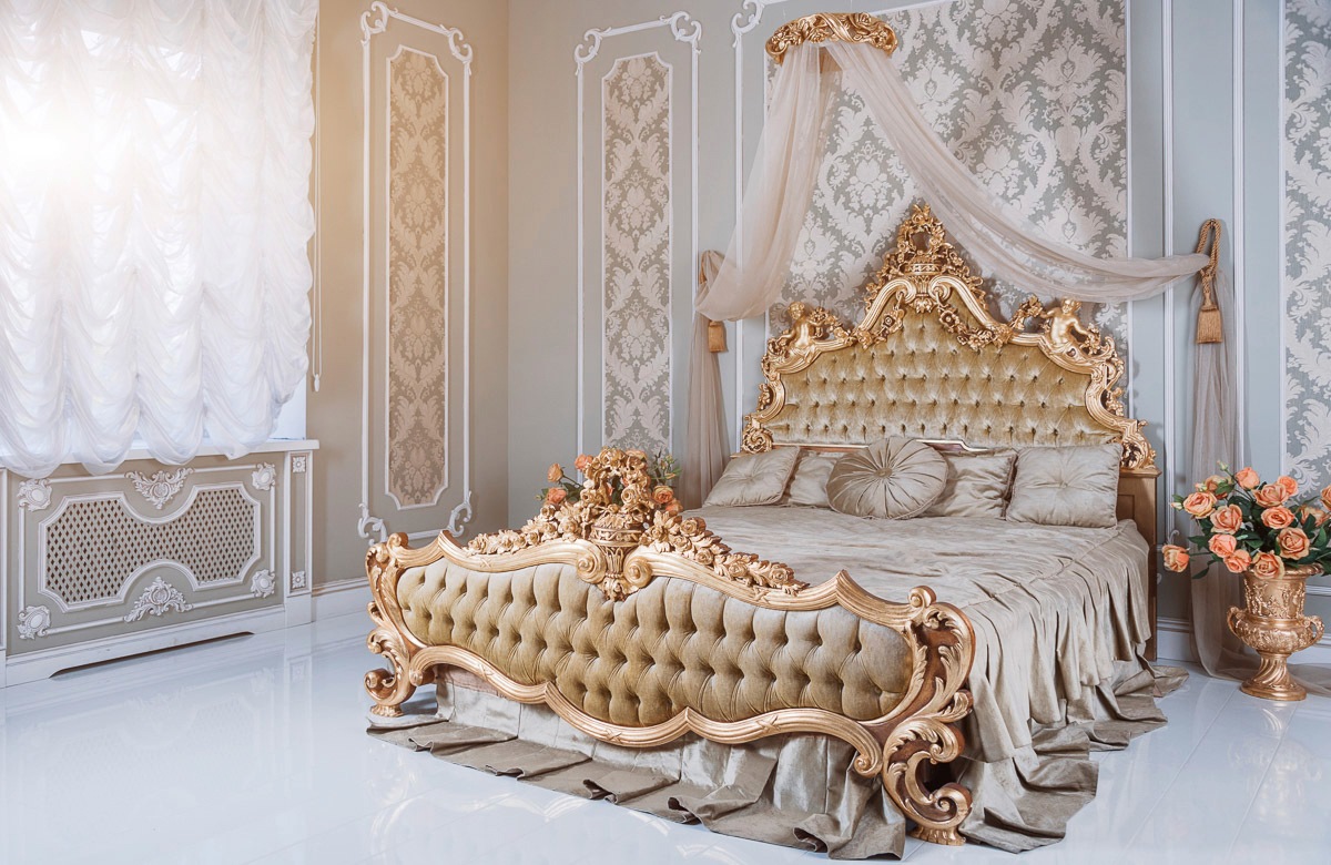 PAPERMOON Fototapete "KÖNIGLICHES BETT-LUXUS SCHLAFZIMMER DEKOR KLASSISCH XXL", B/L: 2,5mm x 1,86mm, Bahnen: 5 Stk. St., bunt, Schlafzimmer, Tapeten