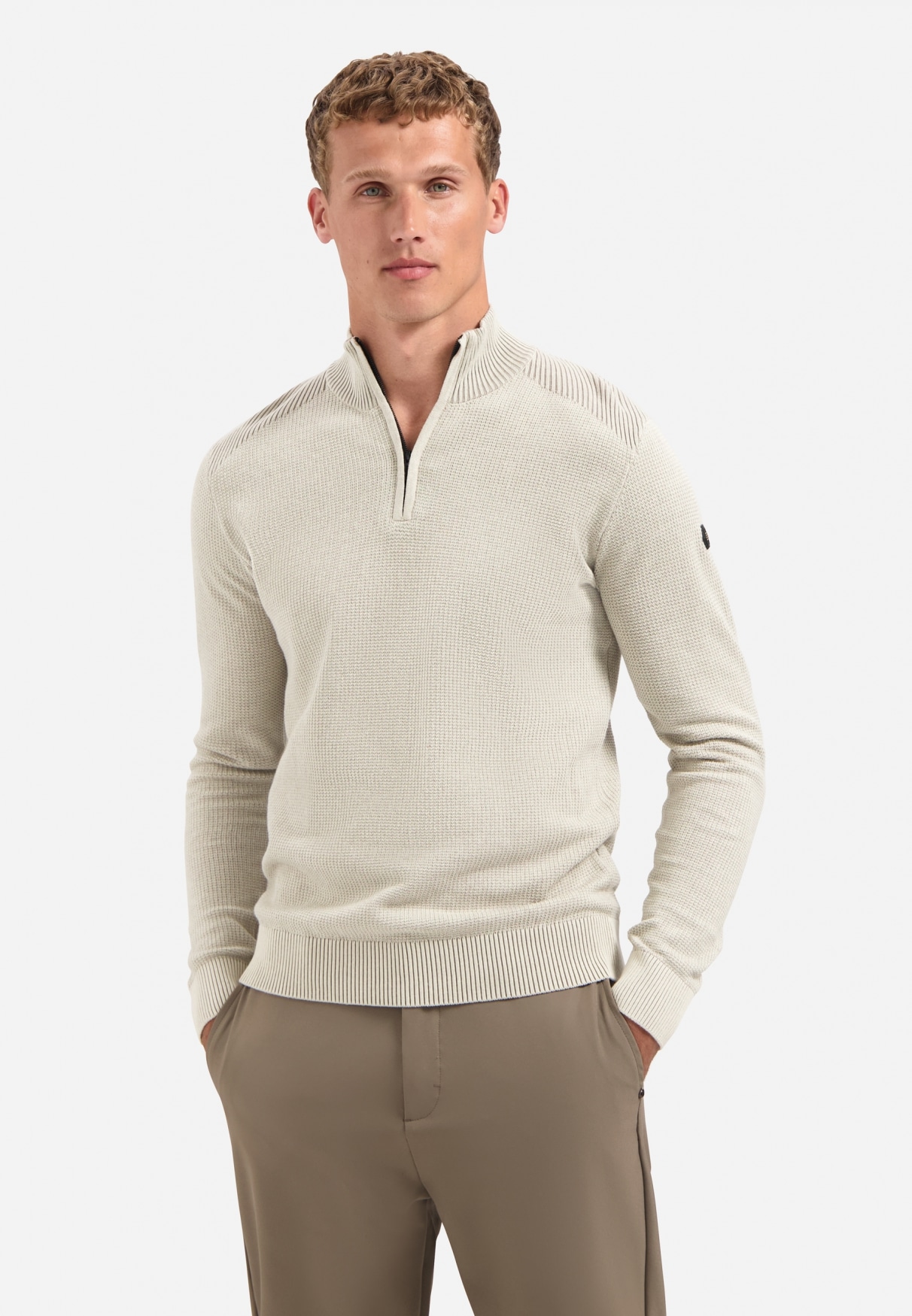 NO EXCESS Stehkragenpullover "No Excess Strukturierter Half-Zip-Pullover" günstig online kaufen