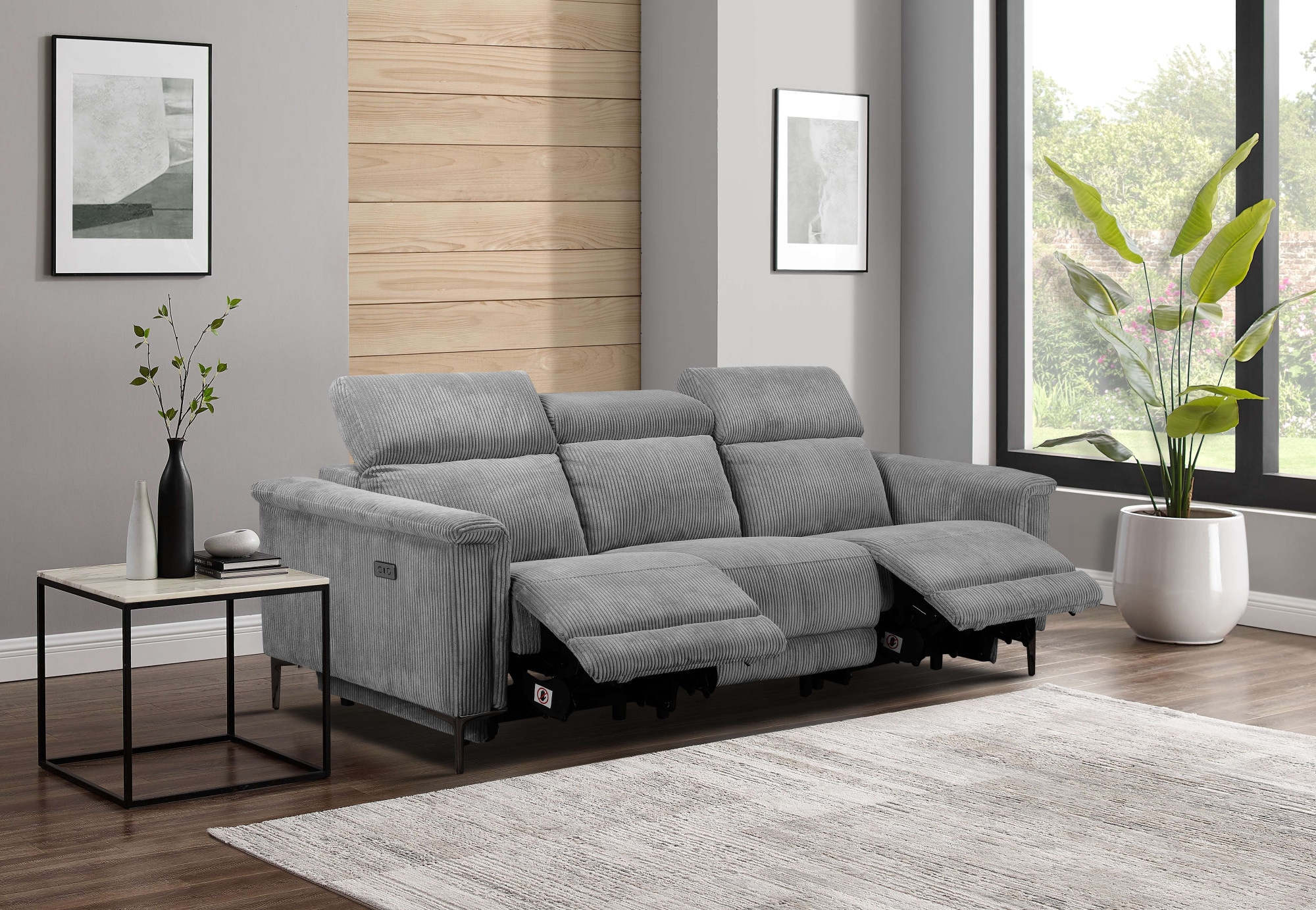 Home affaire 3-Sitzer »Lund Cord, mit manueller o. elektrischer Relaxfunktion in 2 Sitzen,«, USB-C, Kopfteilverstellung, Breite 222 cm