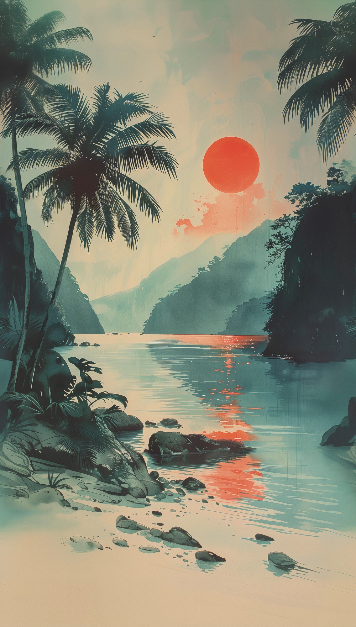 living walls Vliestapete »Fototapete Tropischer Sonnenuntergang erweiterbar« tropisch strukturiert