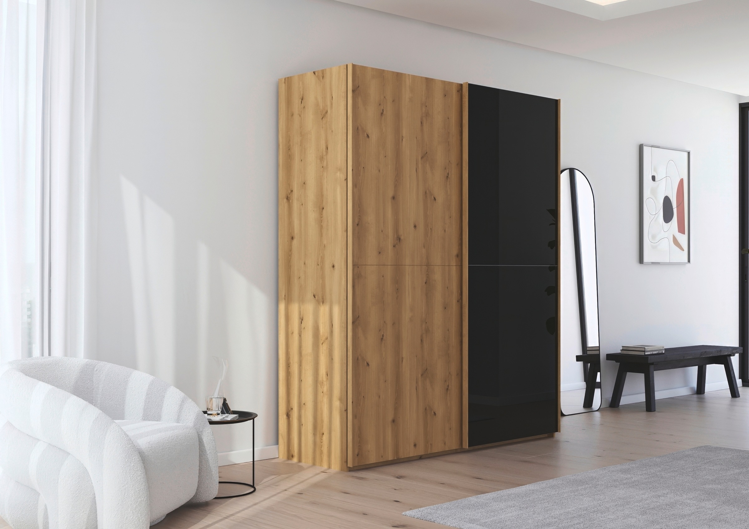 Thumbnail - rauch Schwebetürenschrank "Kleiderschrank Schrank Garderobe Schlafzimmerschrank SCALE-WOOD", edle geteilte Front in mass...