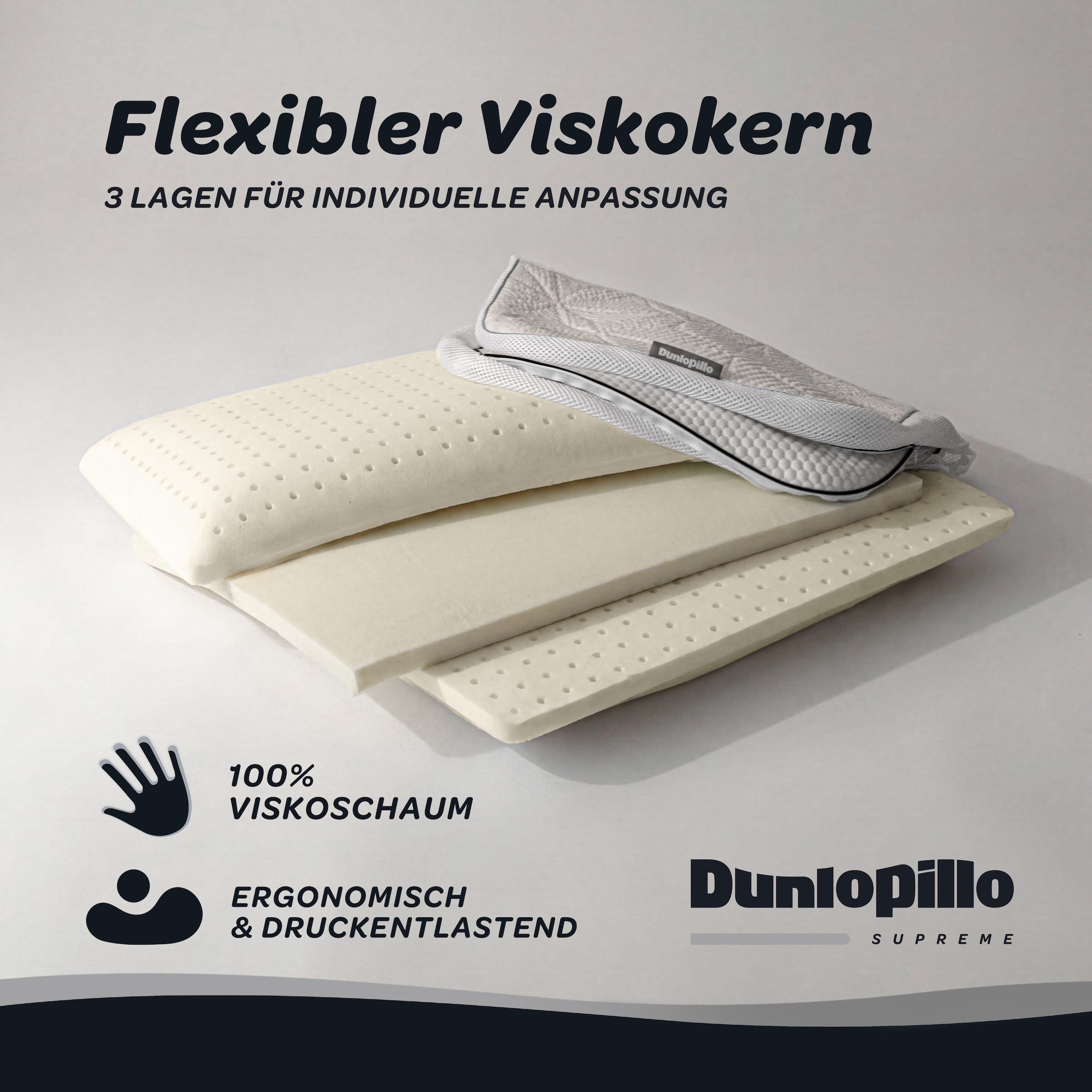 Dunlopillo Nackenstützkissen »Clima Flex, NEUHEIT Viskoschaum mit kühlender & wärmender Seite« 1 Stk. tlg. in Größe 60 x 50 x 15 cm, Individuell anpassbar: mit drei Einlagen