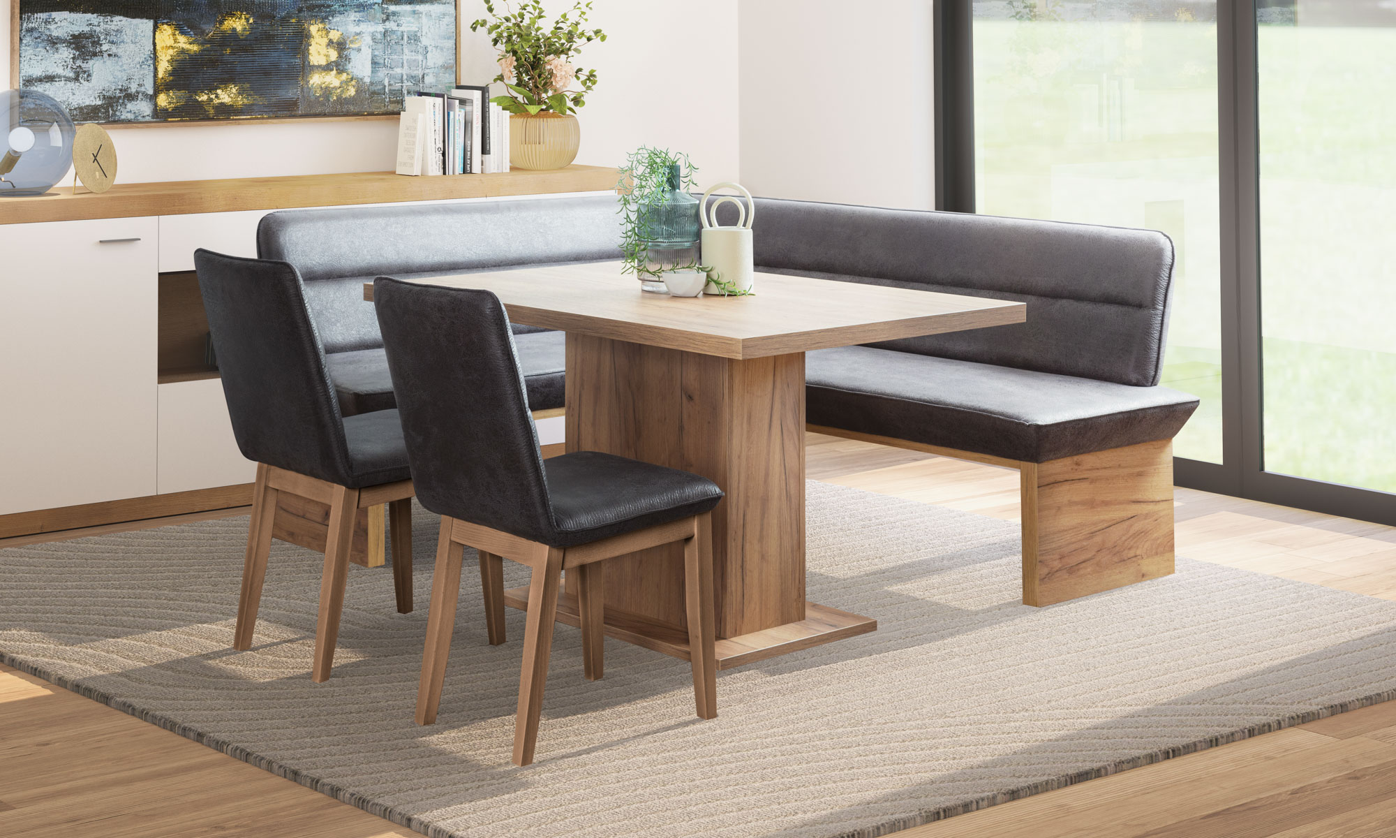 OTTO home Eckbankgruppe "Beluna + Cross Essecke Sitzgruppe Eckbank Küchenbank" Set, Eckbank, 2 Stühle und Tisch, 4 tlg. Sitzgruppe Esszimmer Stühle Tisch und Bank bequem gepolstert