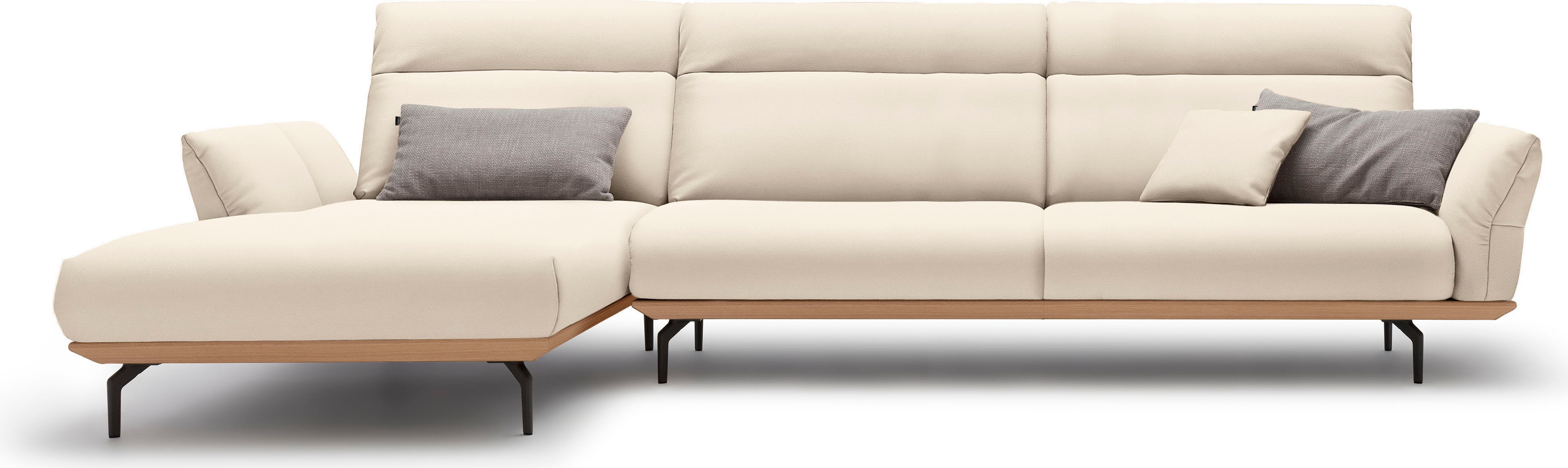 Creation BY ROLF BENZ Ecksofa "CR.460, Design-Sofa der Extraklasse, verstellbare Rückenlehne, L-Form" Sockel in Eiche, Winkelfüße in Umbragrau, Breite 338 cm