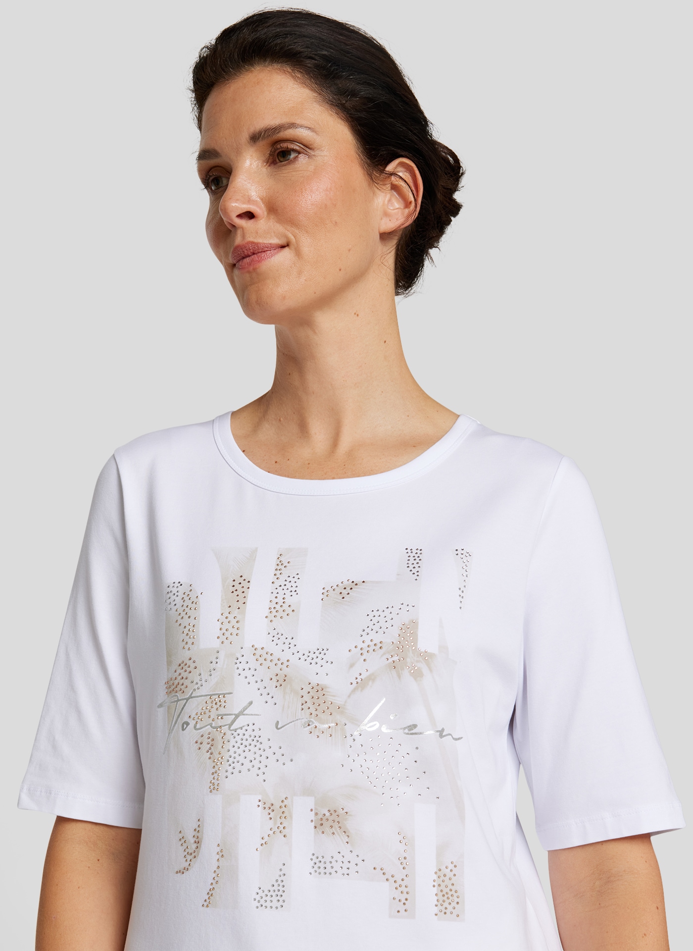 Rabe Rundhalsshirt, mit Glitzer-Print und Stretch