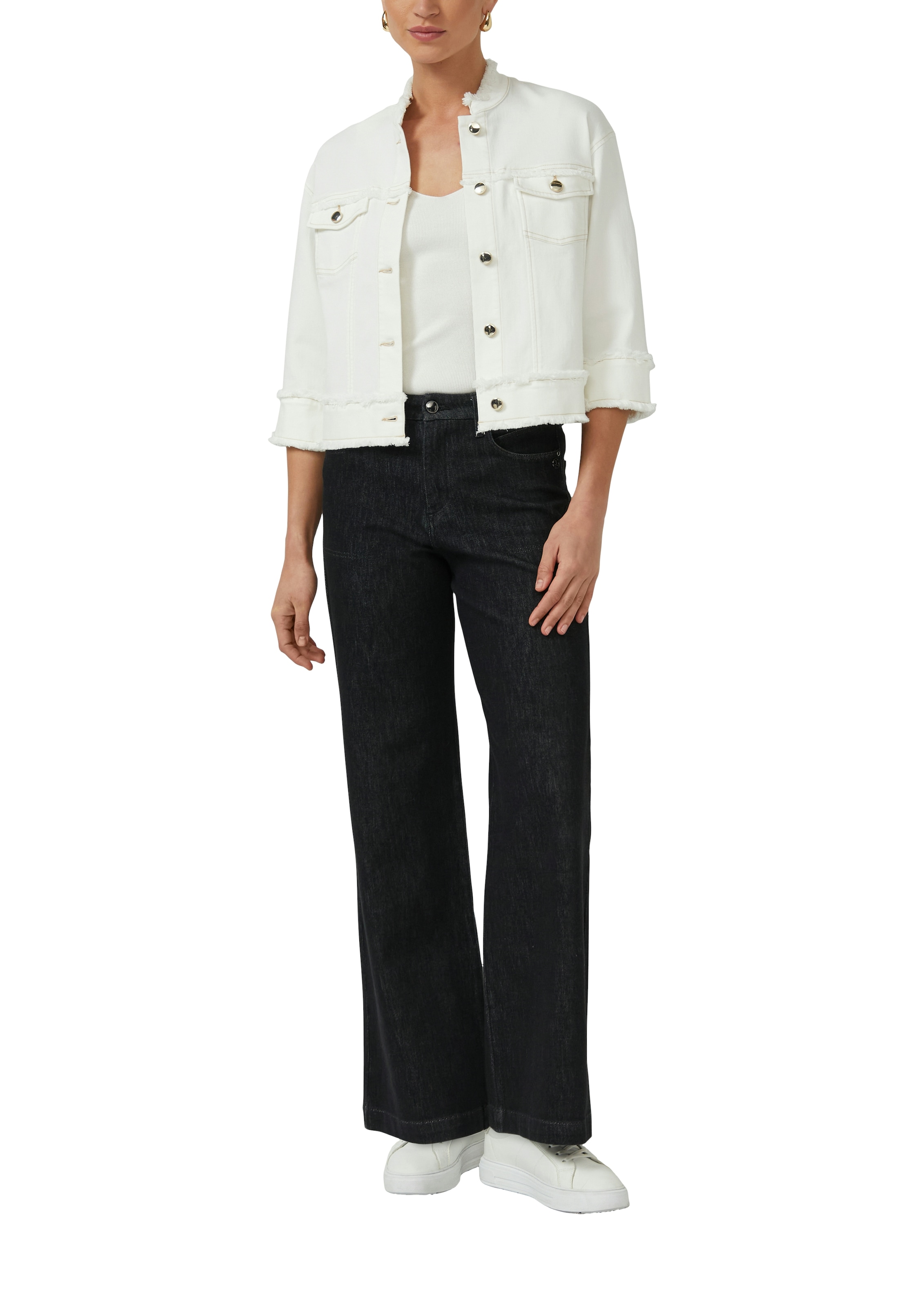 s.Oliver BLACK LABEL Kurzblazer 3/4-Arm mit Fransen und goldener Knopfleiste