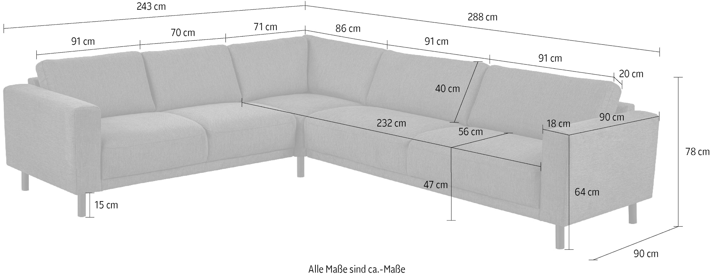 Home affaire Ecksofa »Sveeva, L-Form, B.288 cm, schwarze Metallfüße« langlebiger Webstoff, mit Wellenunterfederung, viele Farben