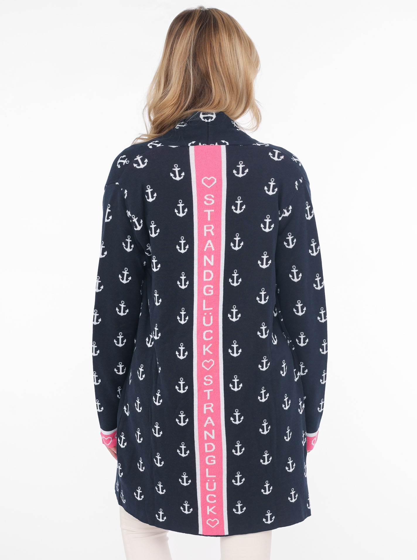 Zwillingsherz Cardigan »"Anker & Strandglück"«, mit konatrastfarbigen Ärmelbündchen und Detail hinten