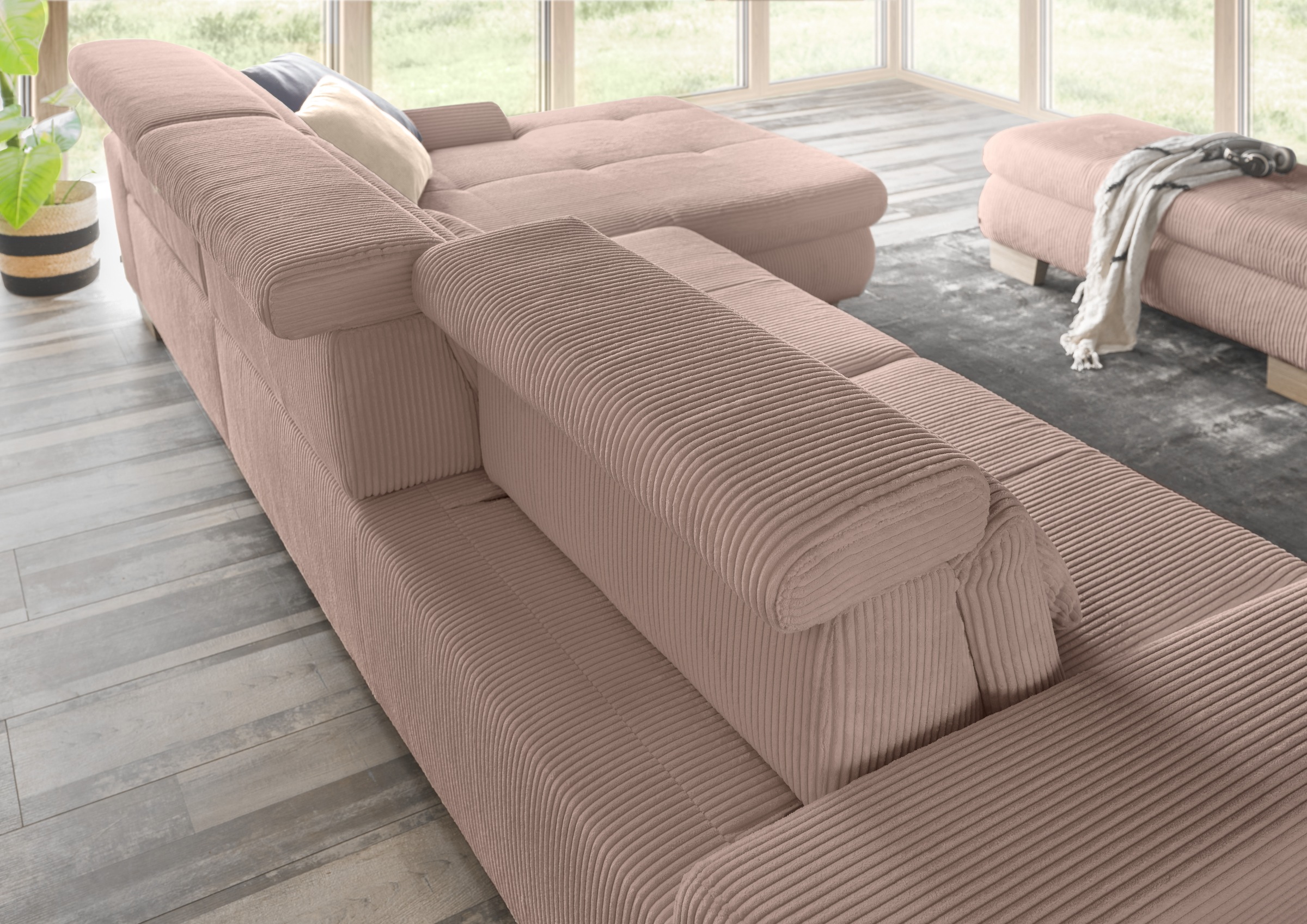 set one by Musterring Ecksofa whlw. mit Funktion, Kaltschaum, in Cord, rose, Sitzhöhe 49