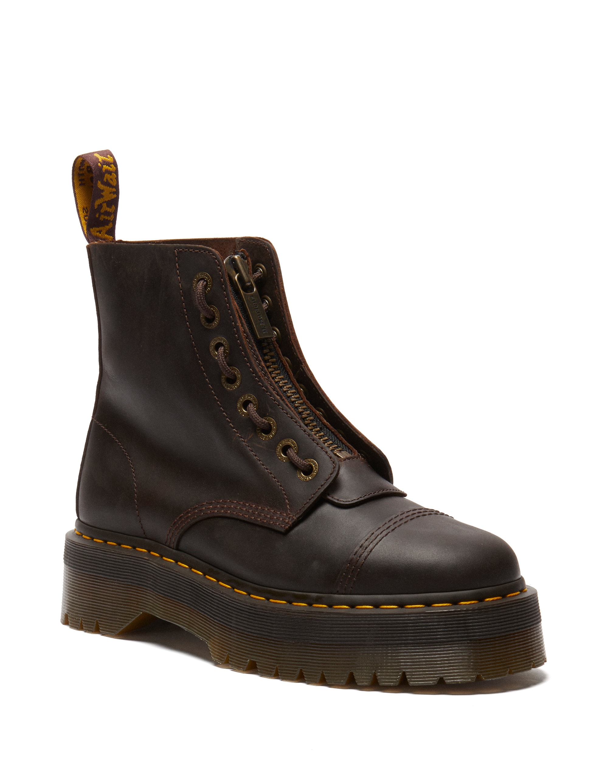 DR. MARTENS Schnürboots "Sinclair Orleans Leder Plateaustiefel" Schlupfboots mit Vorder-Reißverschluss, Zierschnürung, Plateausohle