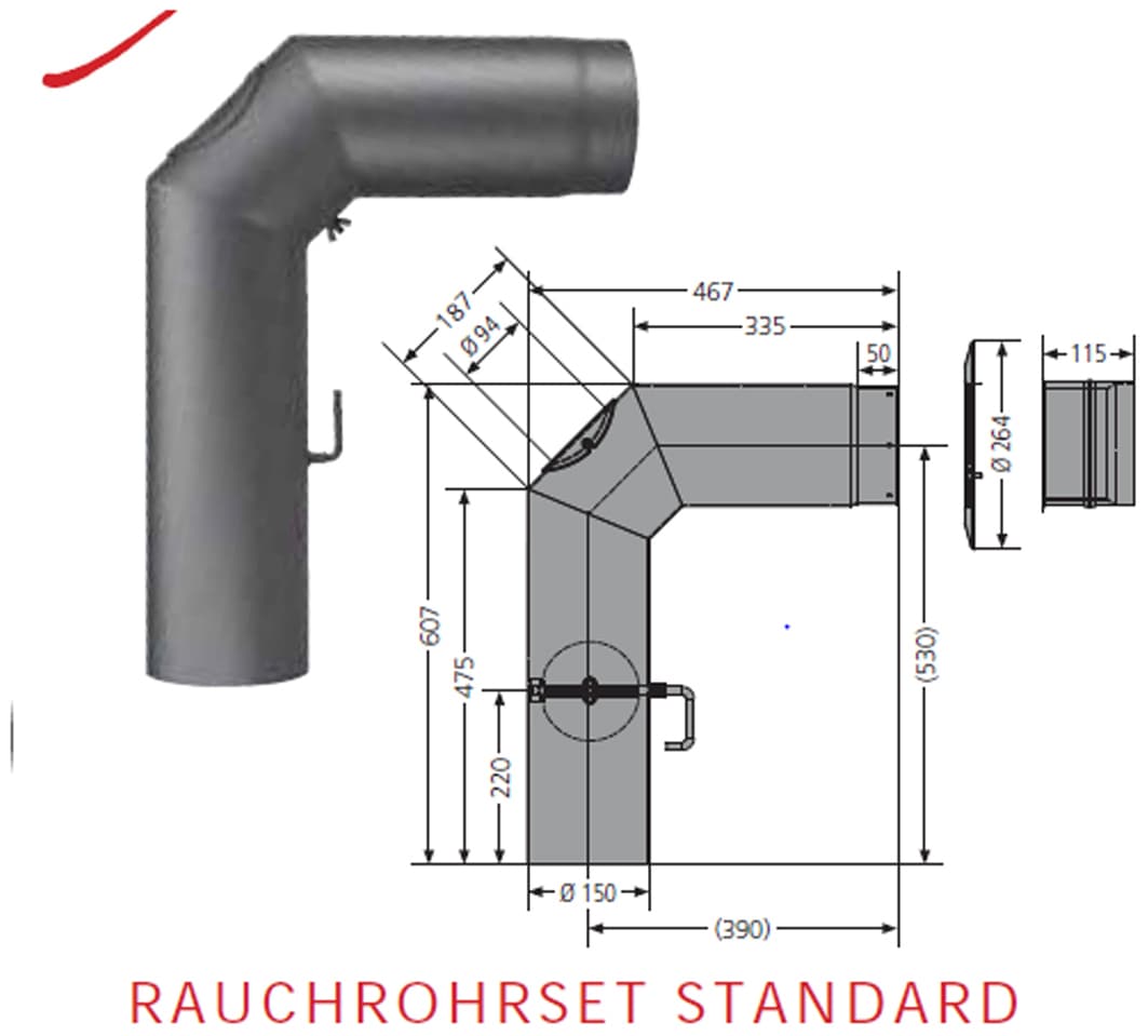 JUSTUS Ofenrohr, (3 tlg., Rauchrohr, Drosselklappe, Rosette), für Kaminöfen