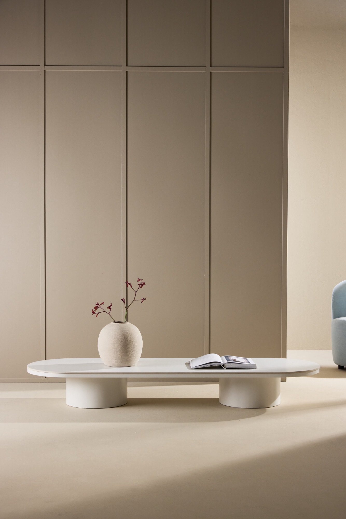 Venture Home Couchtisch »Narvik, ovaler Couchtisch 190 × 60 cm mit Sinterstein-Tischplatte« Sofatisch, MDF, 3D-Papier, sehr niedrig, rundliche Form, geräumig