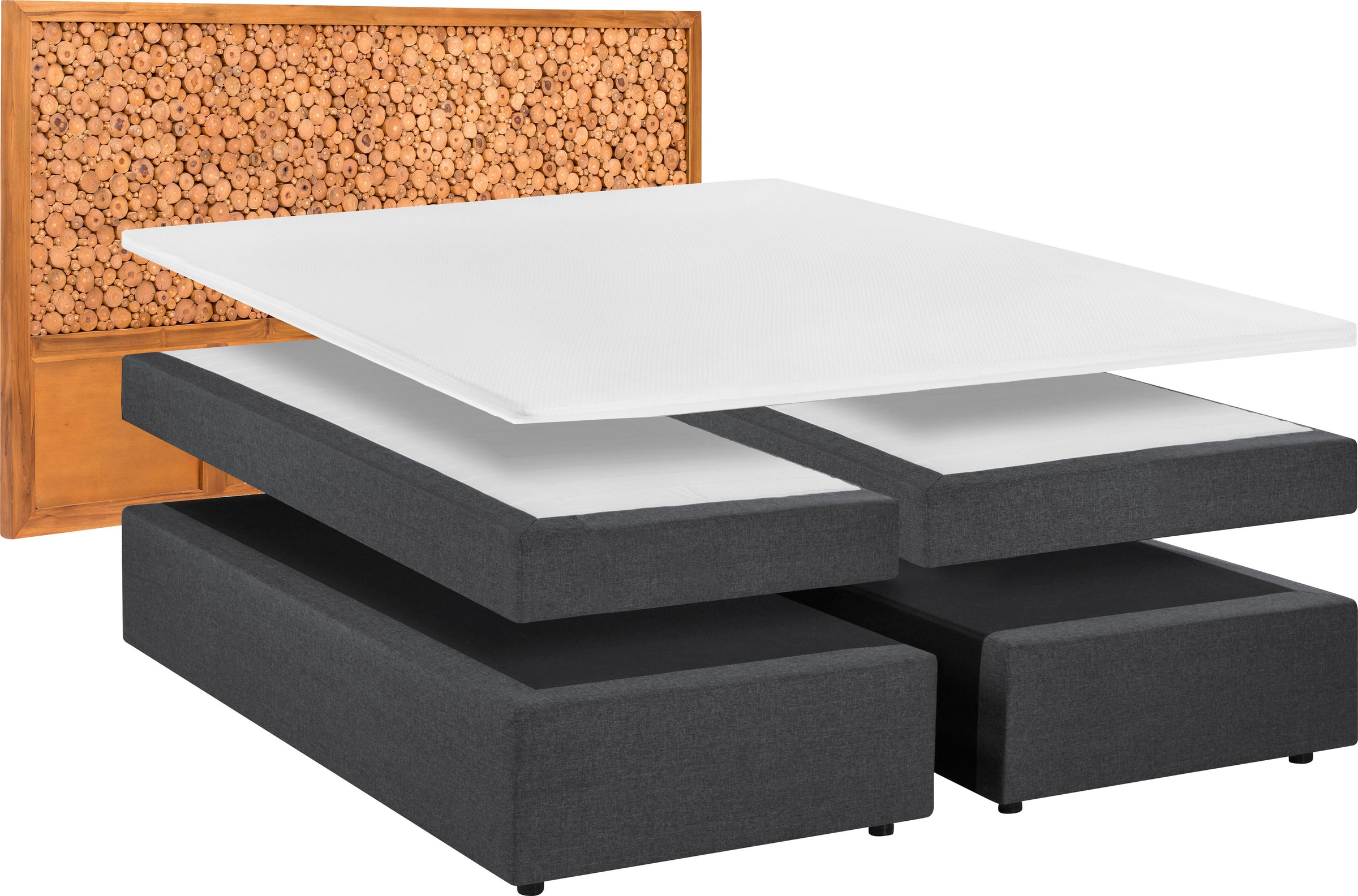 SIT Boxspringbett, Mit Kopfteil aus Astscheiben