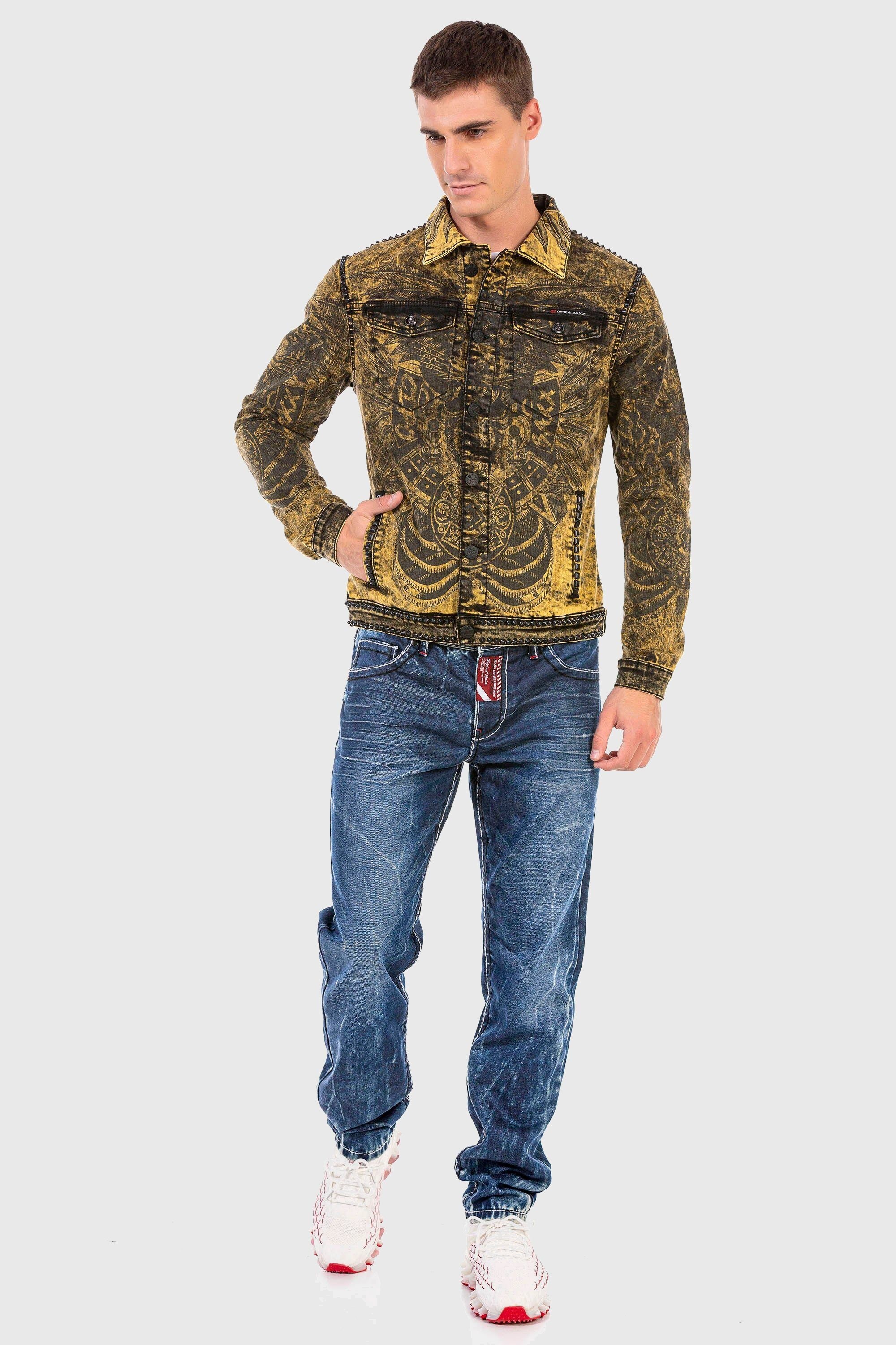 Cipo & Baxx Jeansjacke »'JEANS JACKET'«, ohne Kapuze, mit coolem Alloverprint
