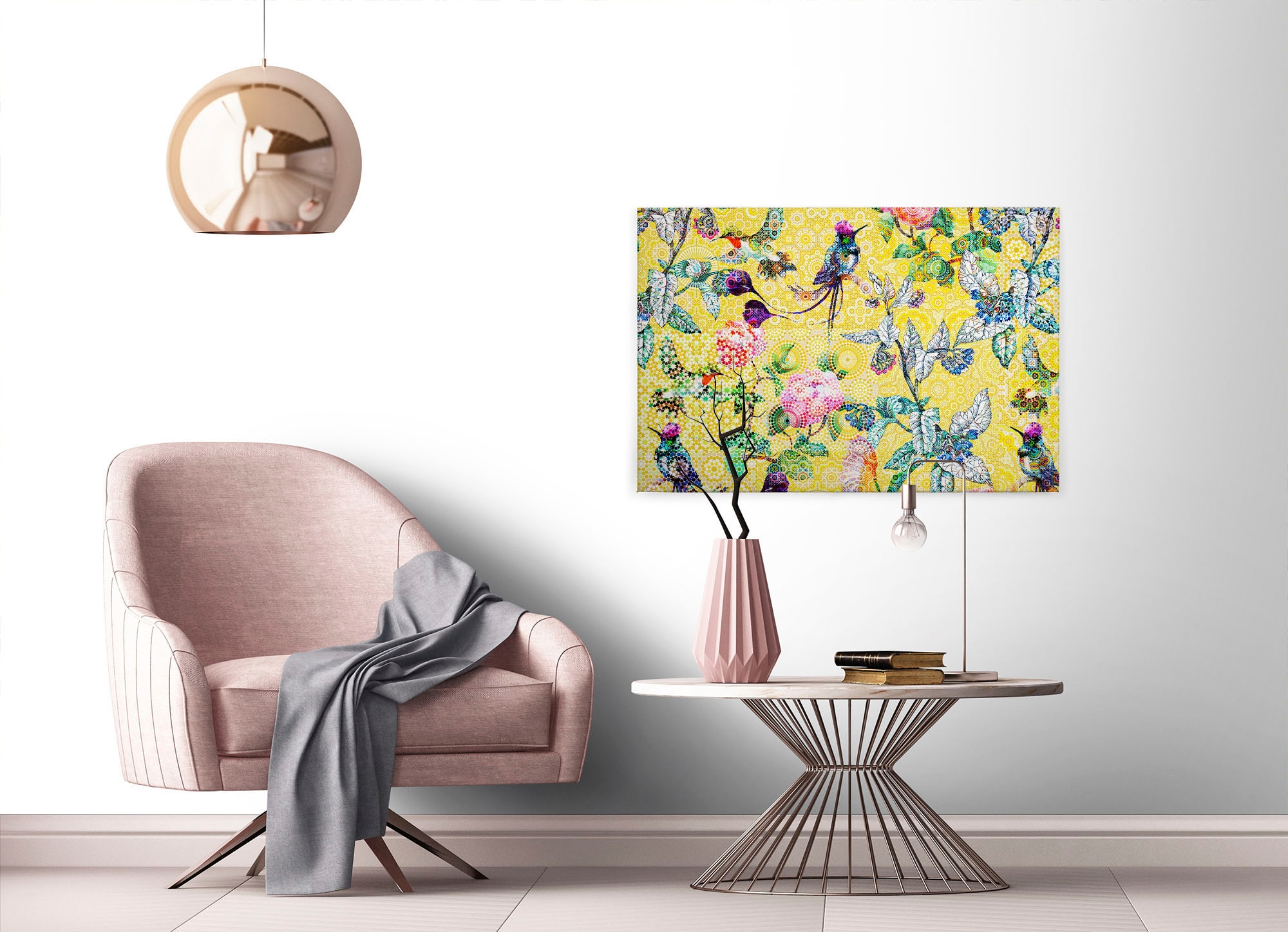 A.S. Création Leinwandbild »exotic mosaic«, Kunst-Vögel-Kinder, (1 St.), Mosaik Keilrahmen Floral Blumen Vögel Leinwand-Bild Wohnzimmer modern