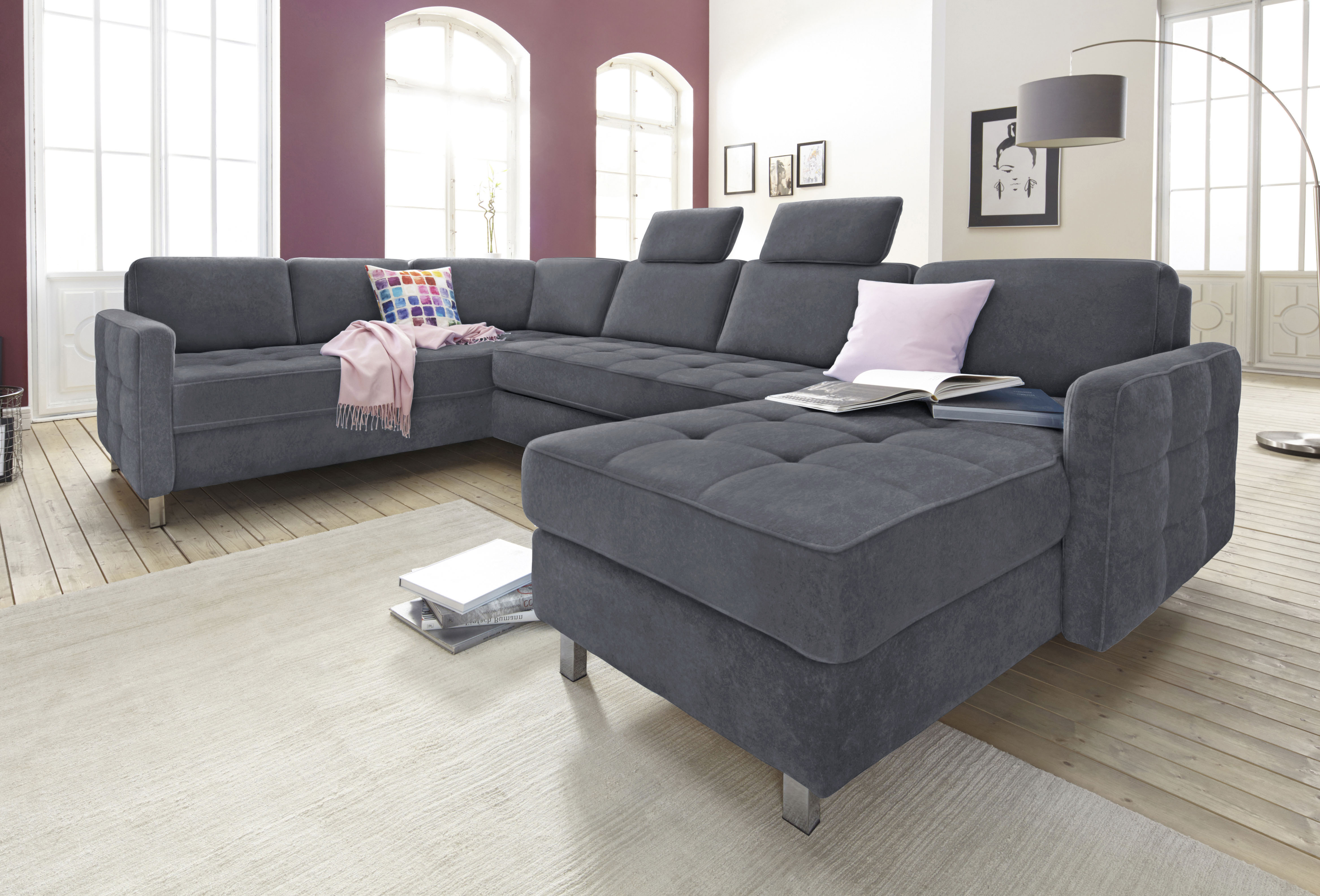 sit&more Wohnlandschaft "Pablo U-Form, B: 292cm, inkl. 2 Kopfstützen" wahlweise mit Schlaffunktion und Bettkasten