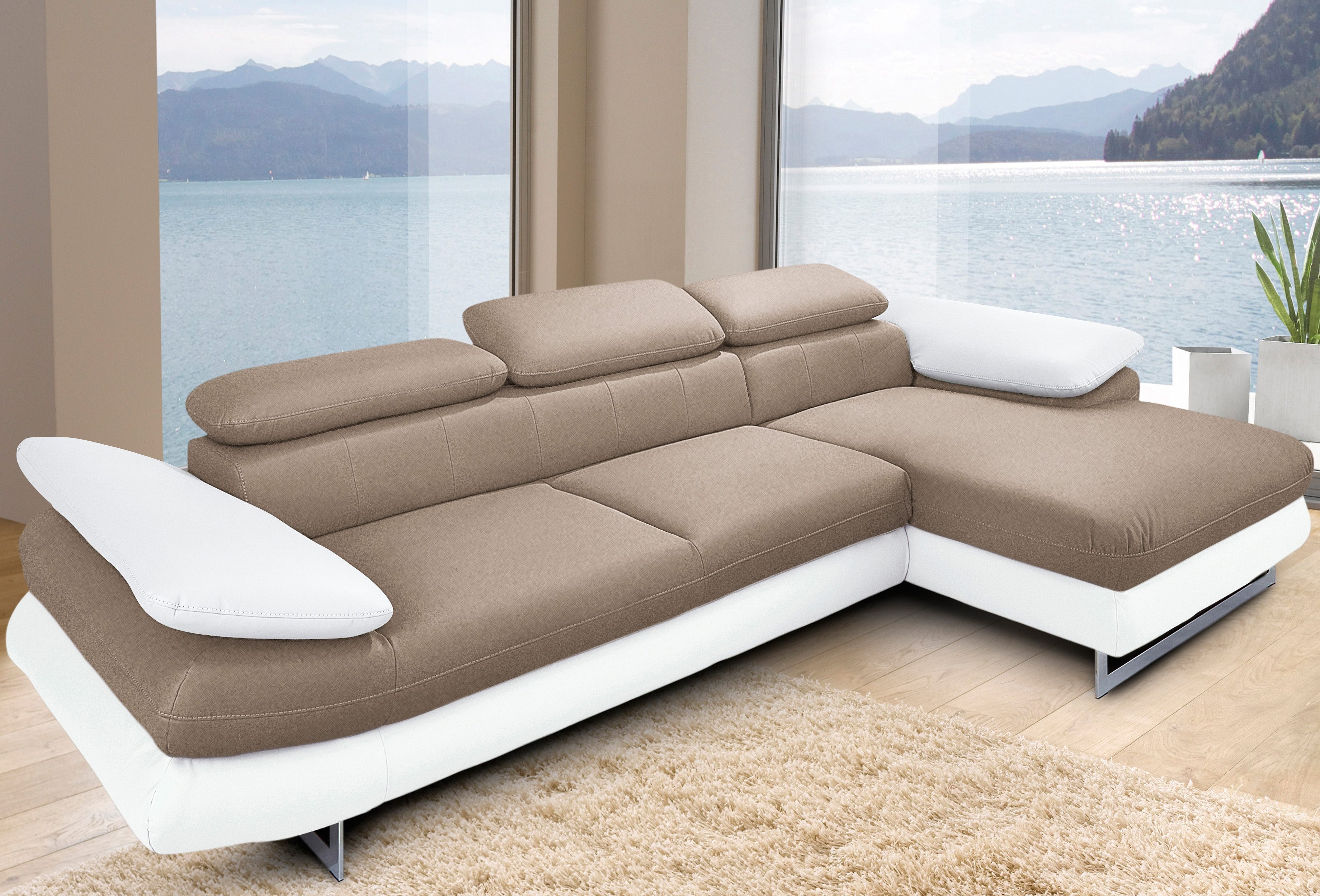COTTA Ecksofa "Solution L-Form, B:286cm,modern mit Relaxarmlehne, Wellenunterfederung" mit Arm- & Kopfteilverstellung, wahlweise mit Schlaffunktion